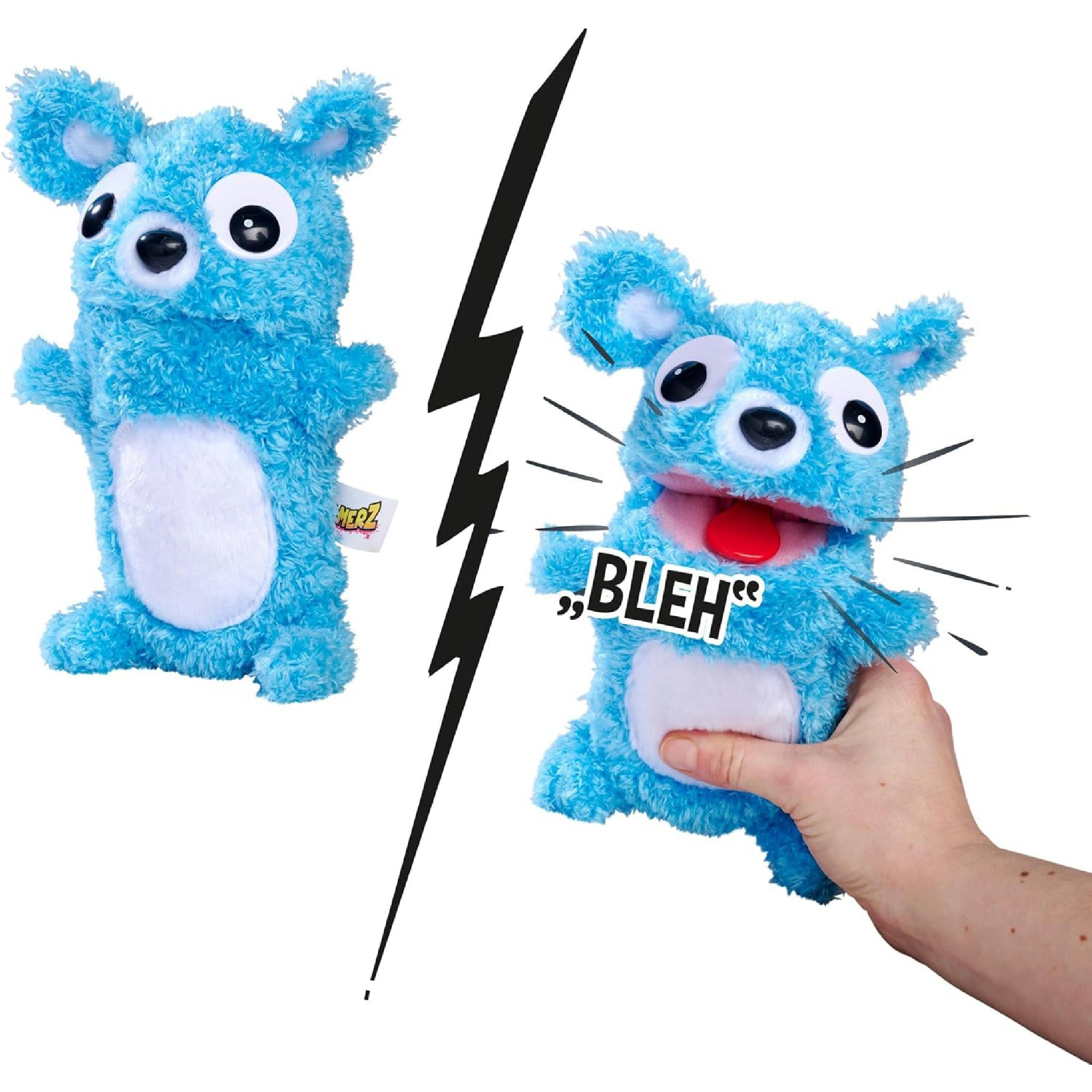 Simba 105953331 ScreamerZ Bär „Babbling Bear“ mit Sound - witziges Kuscheltier mit Schrei-Geräuschen - Plüschfigur für Kinder ab 5 Jahre, ca. 30 cm, blau Hauptansicht