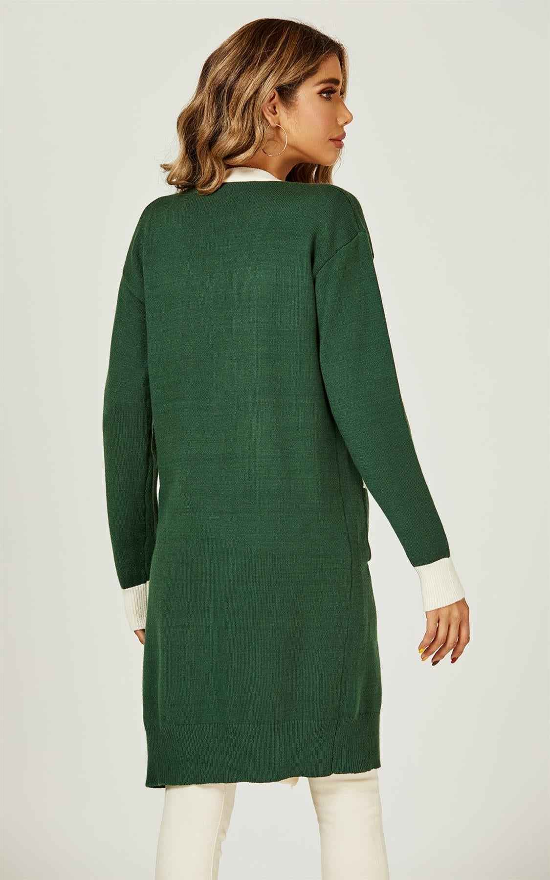 Cream Stripe Cardigan In Green