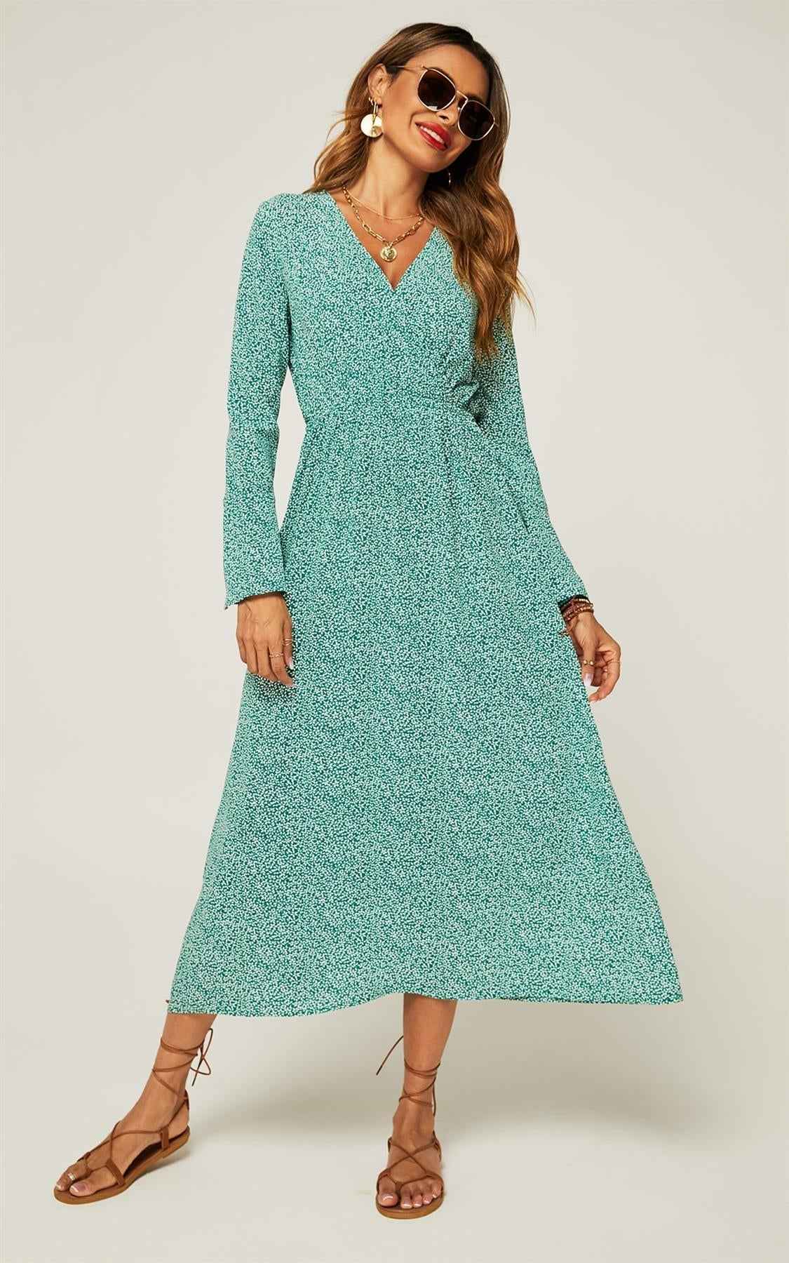 Floral Maxi Summer Dress In Mint Green