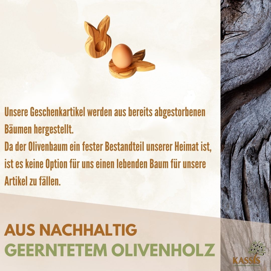 Osterdeko Hase Eierständer aus Olivenholz von Zeus, handgefertigte Tischdekoration