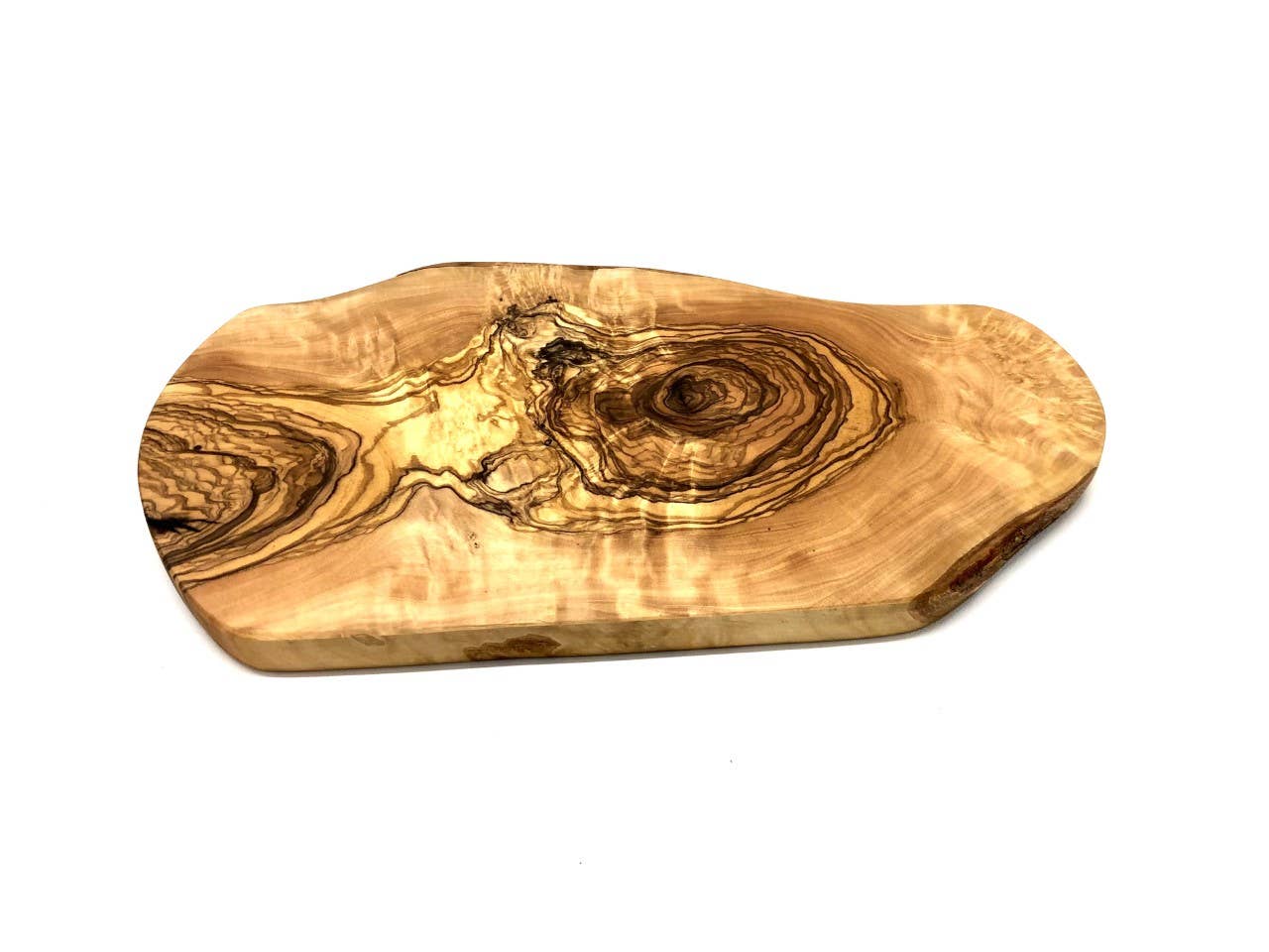 Detailansicht des rustikalen Schneidebretts aus Olivenholz, 25–29 cm