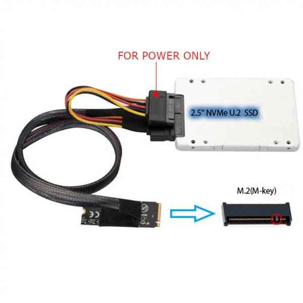 SYSTEM-S M.2 (M-Key) zu U.2 SFF-8639 NVMe Adapter-Kabel – 50 cm – mit SATA-Stromanschluss