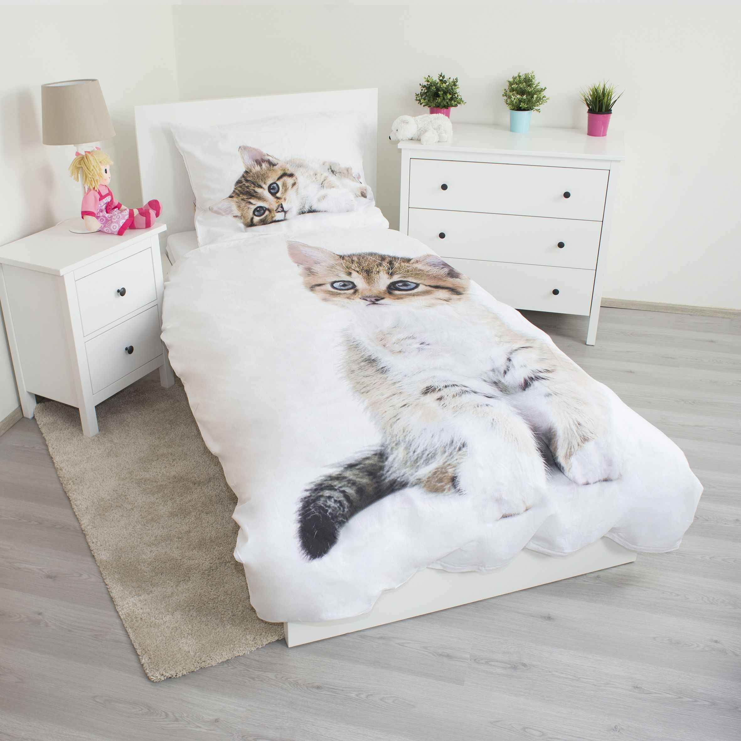 Katze Bettwäsche Kätzchen - 140x200 cm weiche Baumwolle Kissen und Decke