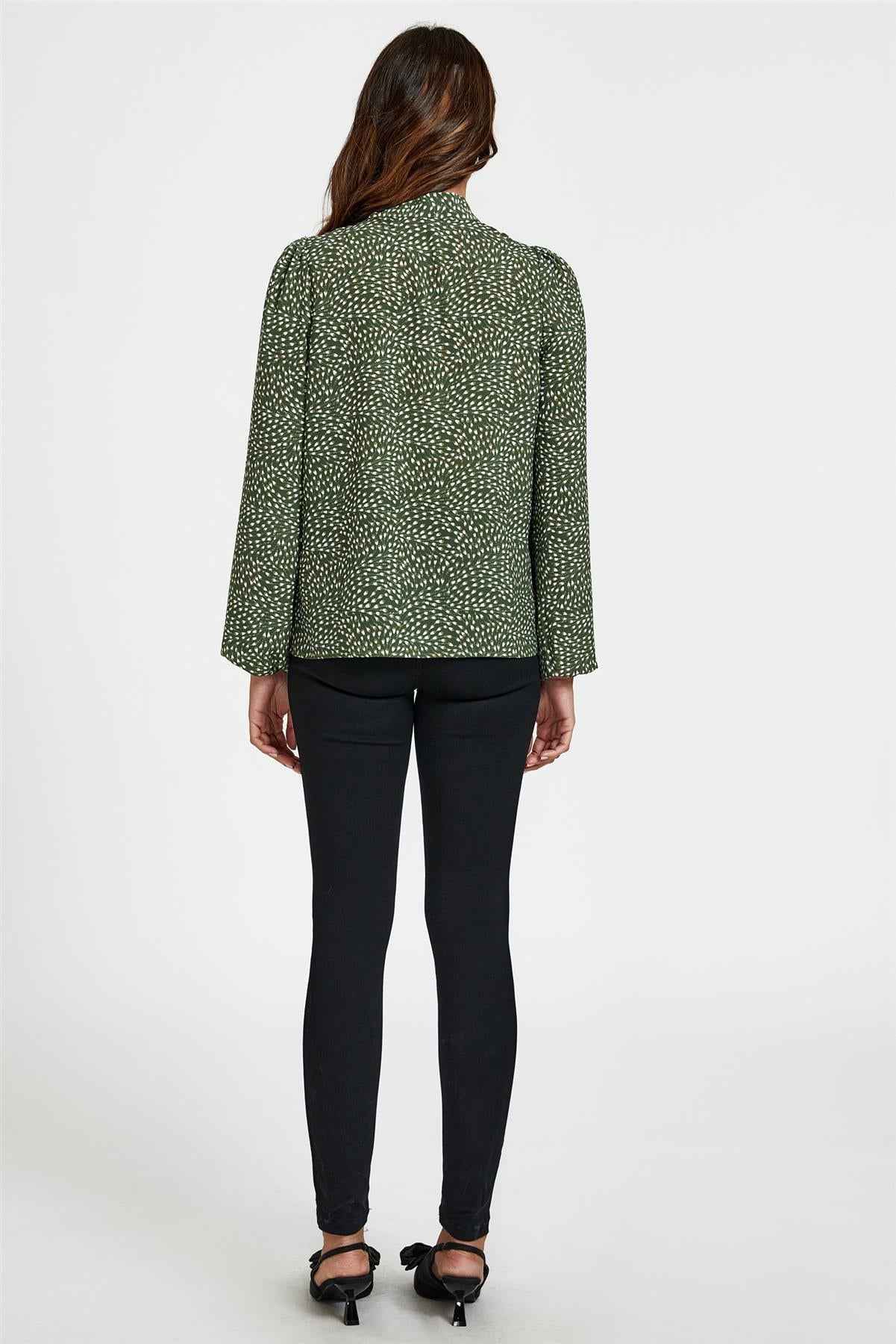 Floral Print Side Tie Blouse Top In Olive