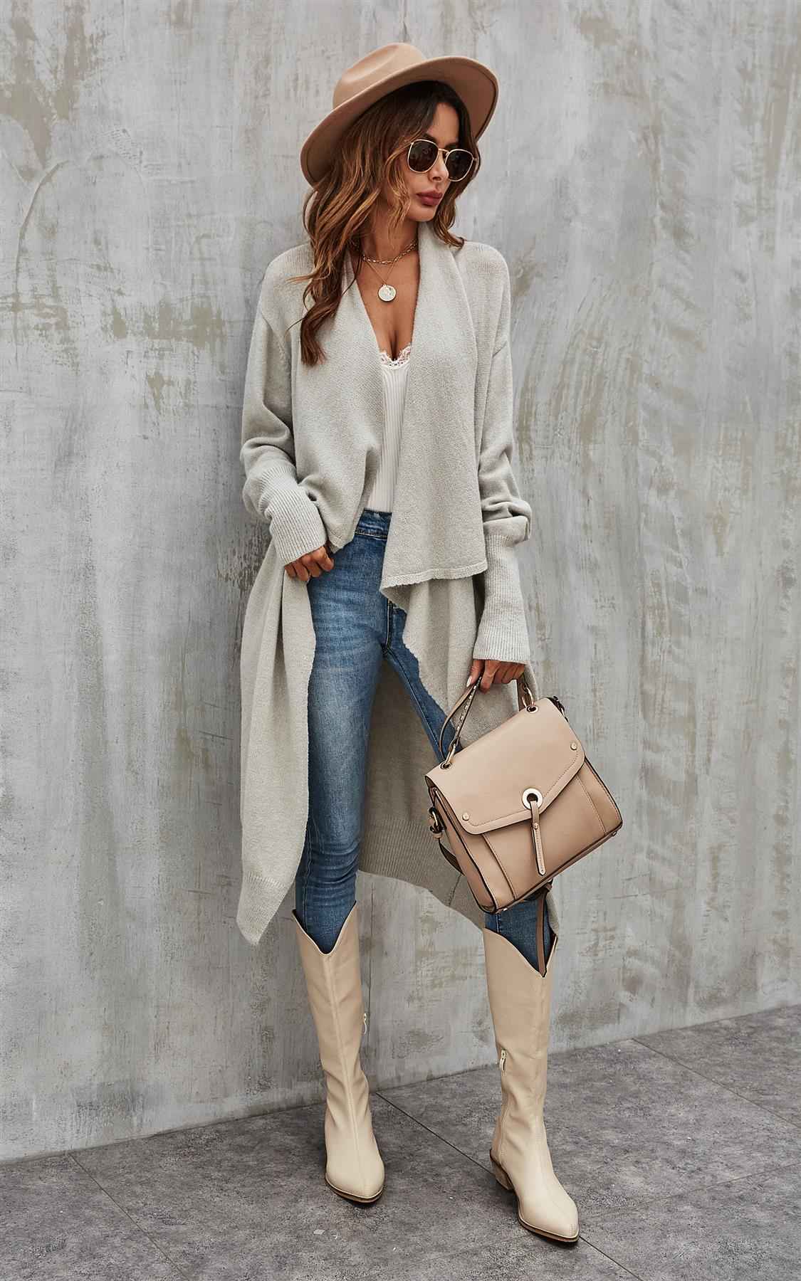 Grey Chunky Pleat Oversized Cardigan