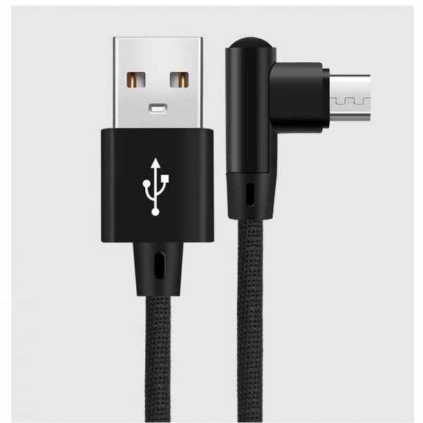 SYSTEM-S USB 2.0 Kabel 25cm Micro B Stecker zu 2.0 A Stecker Winkel geflochten in Schwarz