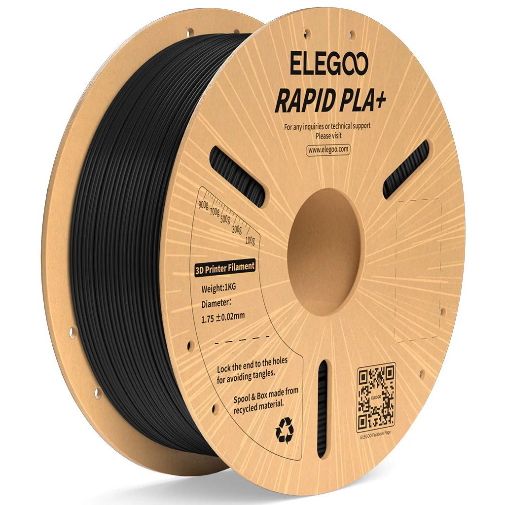 Elegoo RAPID PLA+ - 1,75mm, 1kg, Cardboard Spool, Black (ELEEG240426)-0