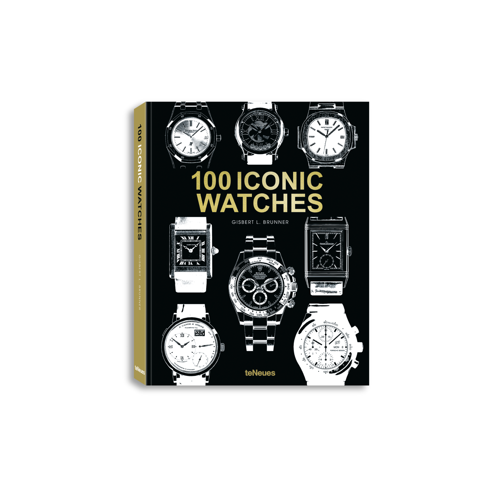 100 Iconic Watches, elegantes Design, goldfarbenes Gehäuse, schwarzes Zifferblatt
