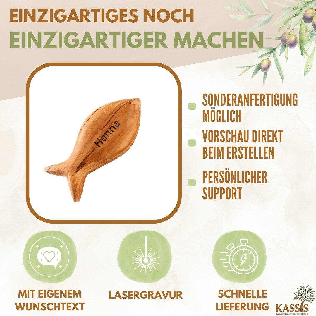 Fisch Handschmeichler aus Olivenholz von Zeus, ideal als Geschenk