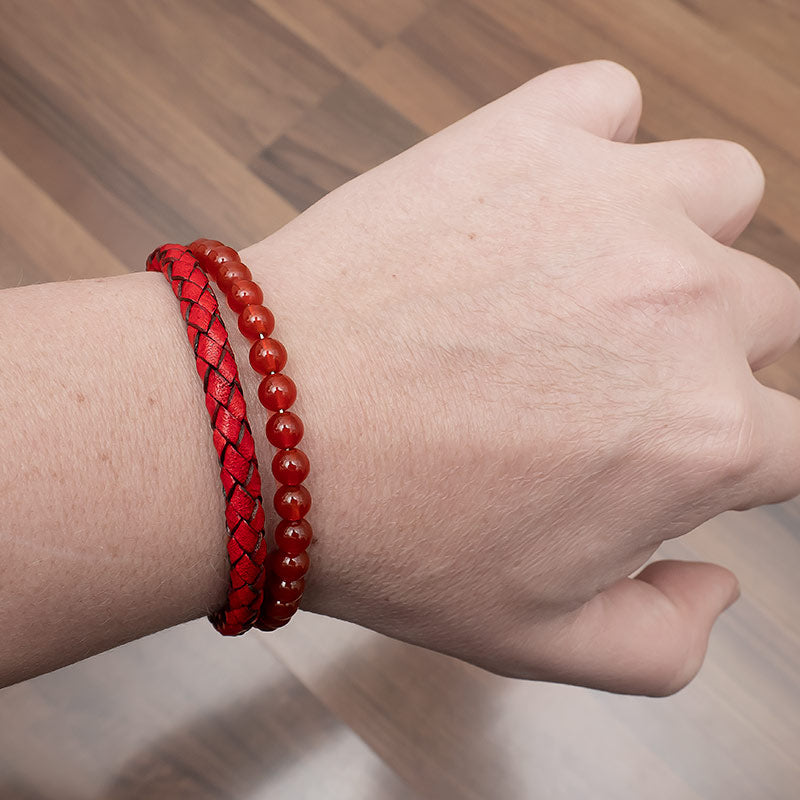 Leder Armband mit rotem Achatstein für deinen einzigartigen Look