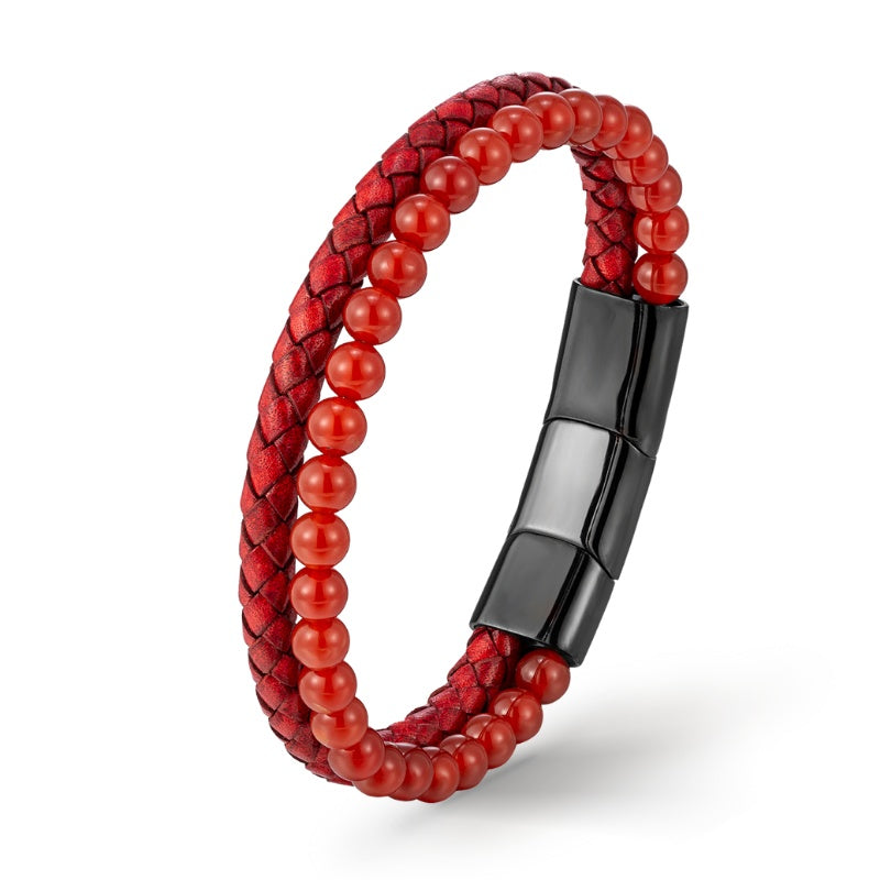 Leder Armband mit rotem Achatstein für deinen einzigartigen Look - Bild 1