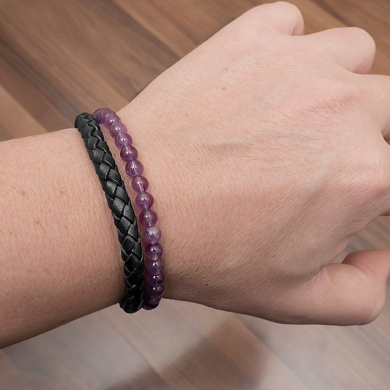 Passion Armband aus Leder und Amethyst in Schwarz und Lila - Bild 2