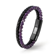 Passion Armband aus Leder und Amethyst in Schwarz und Lila