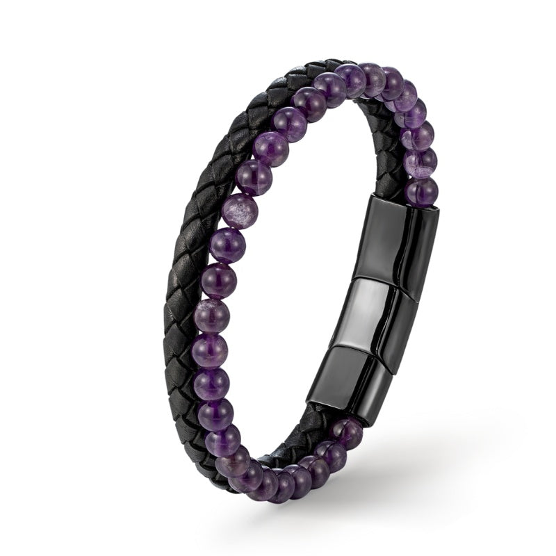 Passion Armband aus Leder und Amethyst in Schwarz und Lila - Bild 1