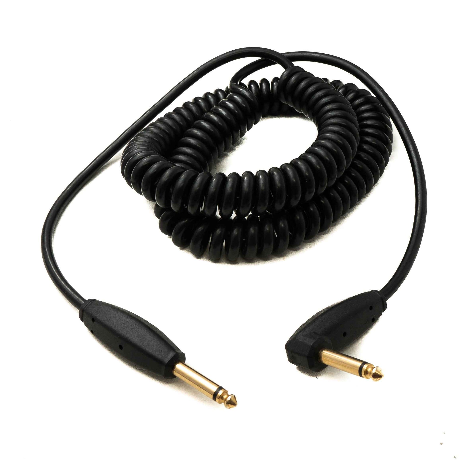 SYSTEM-S Audio Kabel 3 m 6.35 mm Klinke Stecker zu Stecker Winkel AUX Stummschalter Spirale Schwarz
