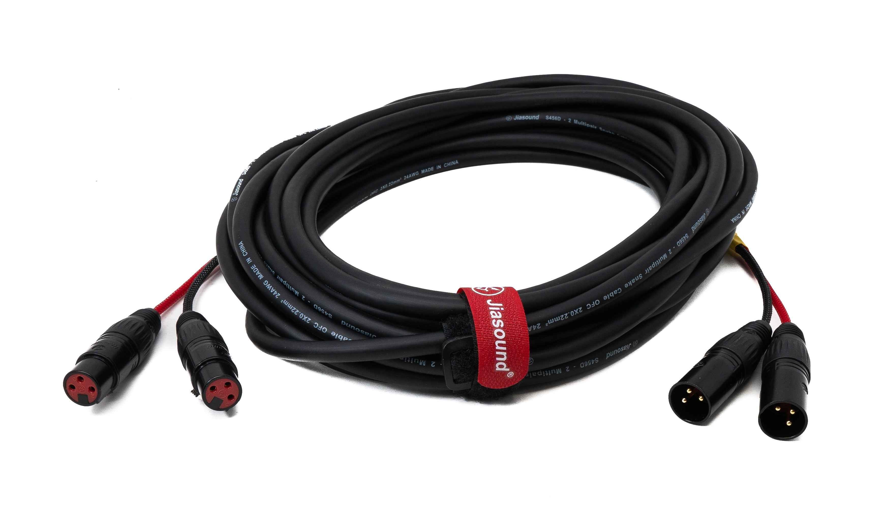 SYSTEM-S Audio Kabel 10 m XLR 3 polig 2x Stecker zu 2x Buchse AUX in Schwarz
