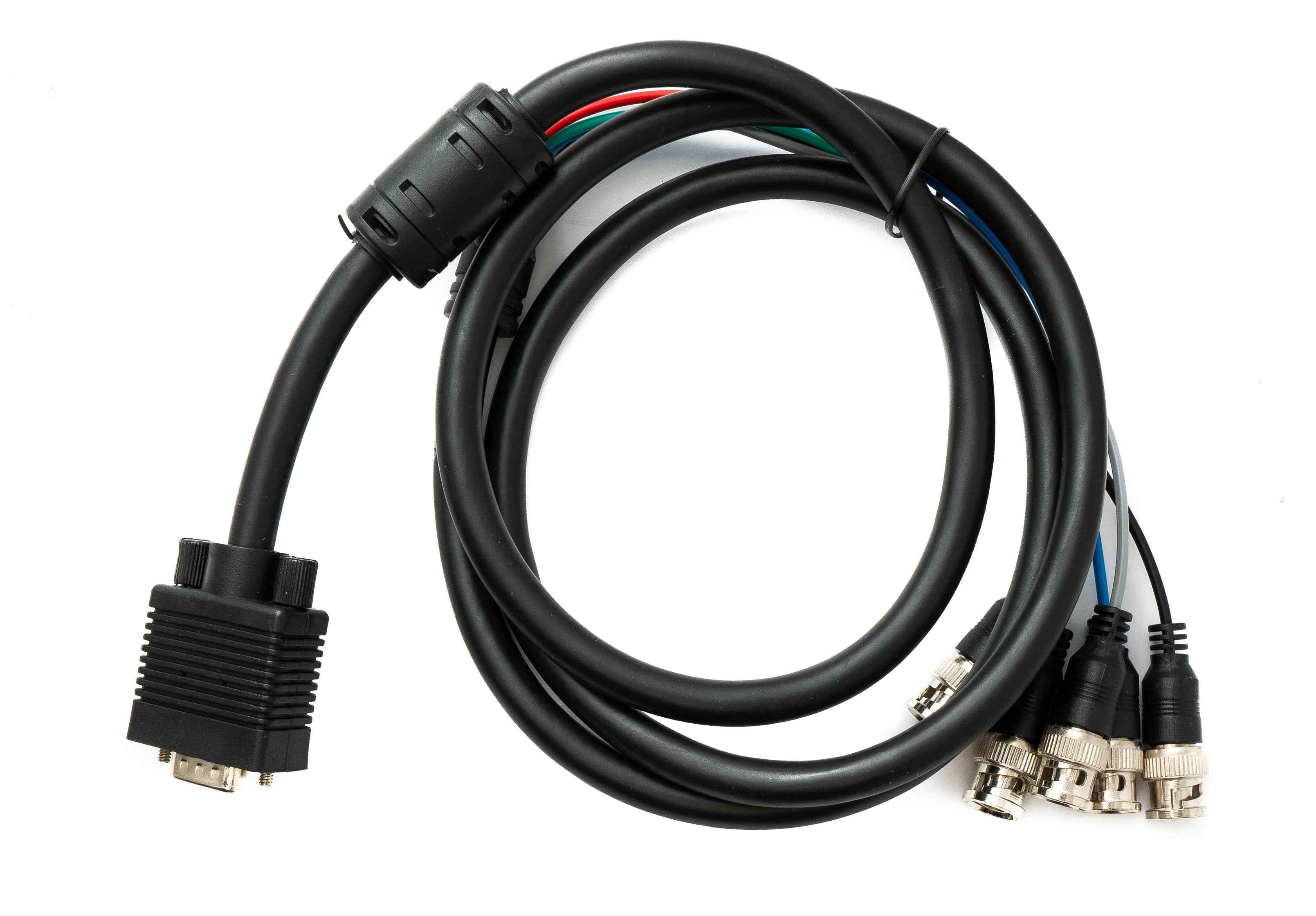 SYSTEM-S VGA Kabel 180 cm HD15 Stecker zu 5 BNC RGBHV Stecker Coaxial in Schwarz