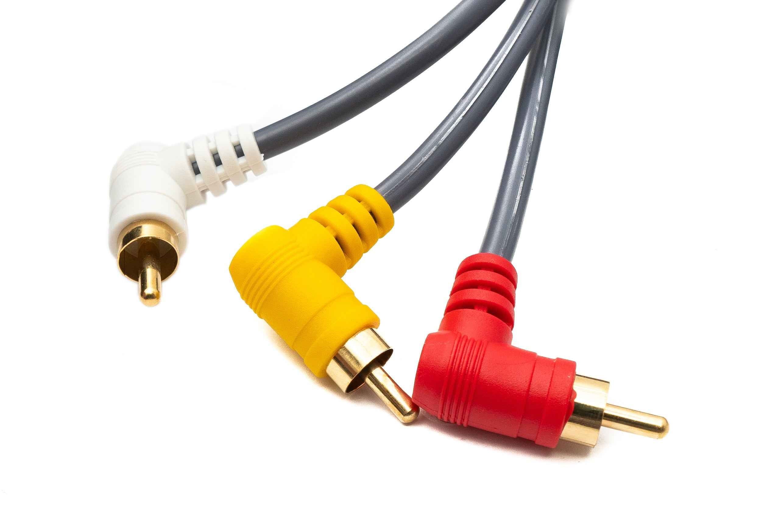 SYSTEM-S Cinch RCA Kabel 180 cm Stecker zu Stecker 3 AV Komponente Winkel in Schwarz