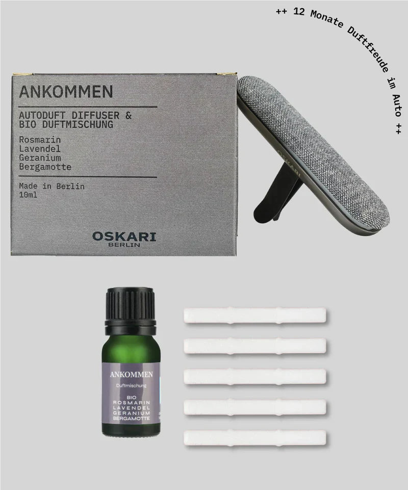 Oskari Autoduft Set 'Ankommen', elegante Verpackung im stilvollen Design