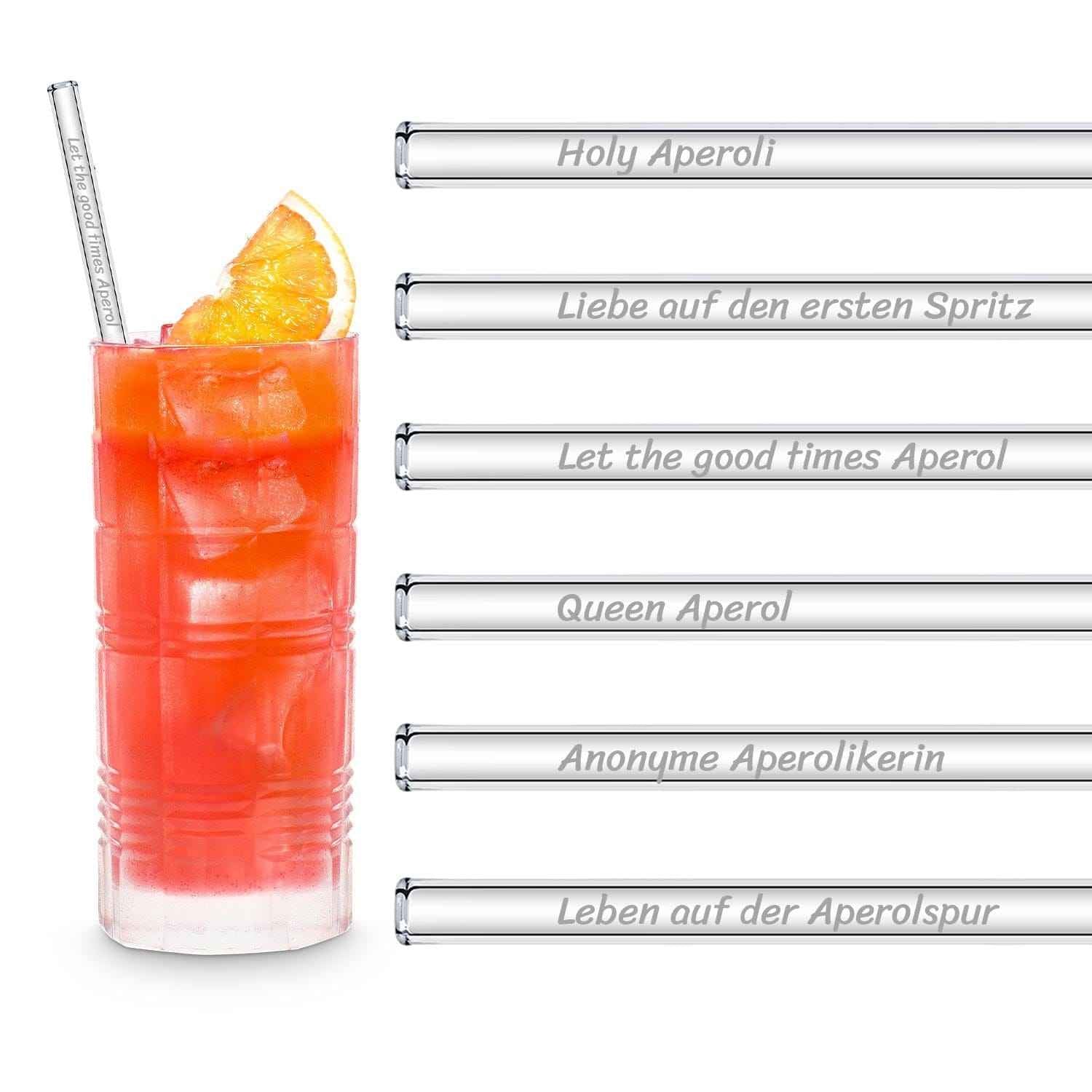 Aperol Spritz Sprüche Glasstrohhalme Holy Aperoli Edition -  6 lustige Trinksprüche graviert