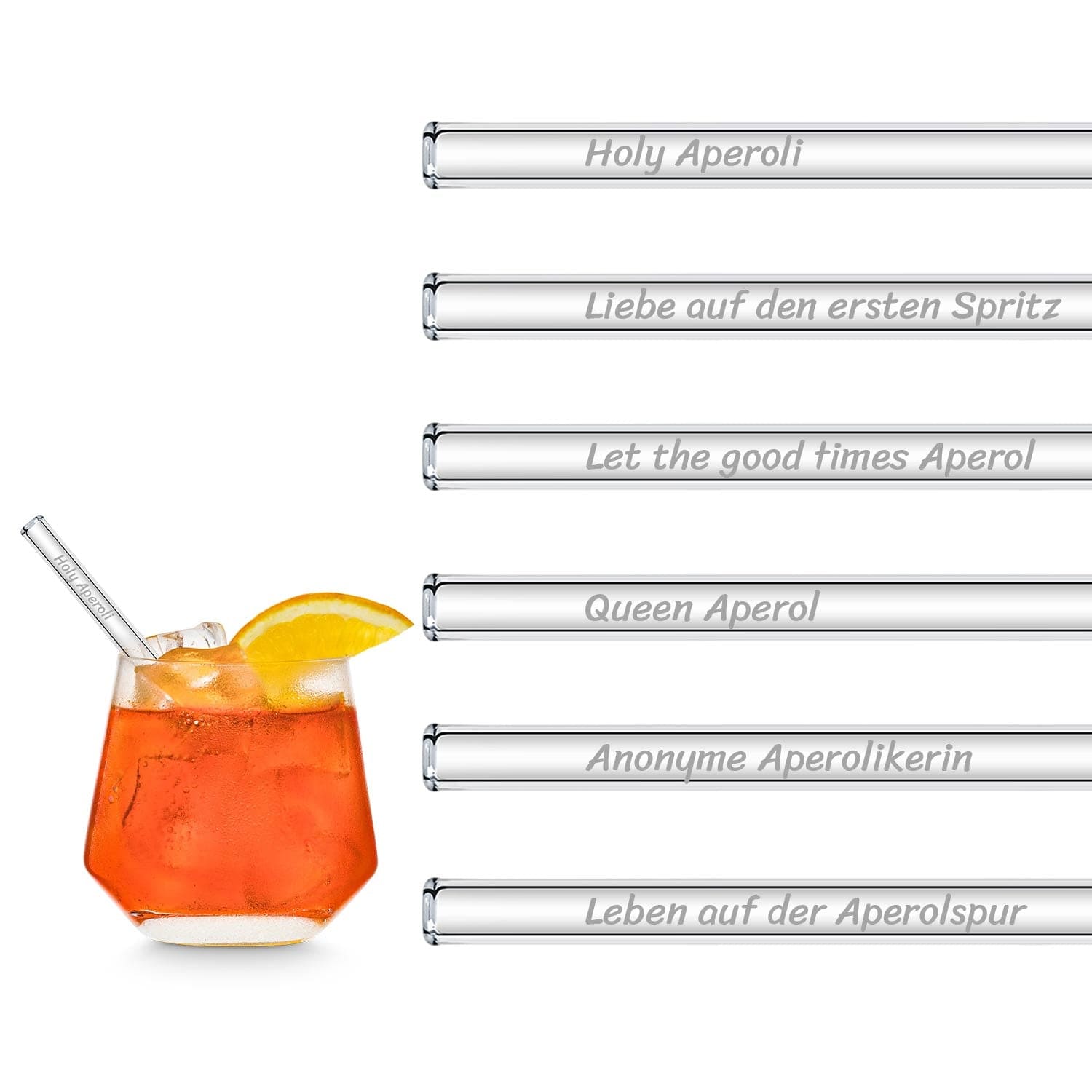 Glasstrohhalme mit Sprüchen graviert 20 cm 6er Set spülmaschinenfest