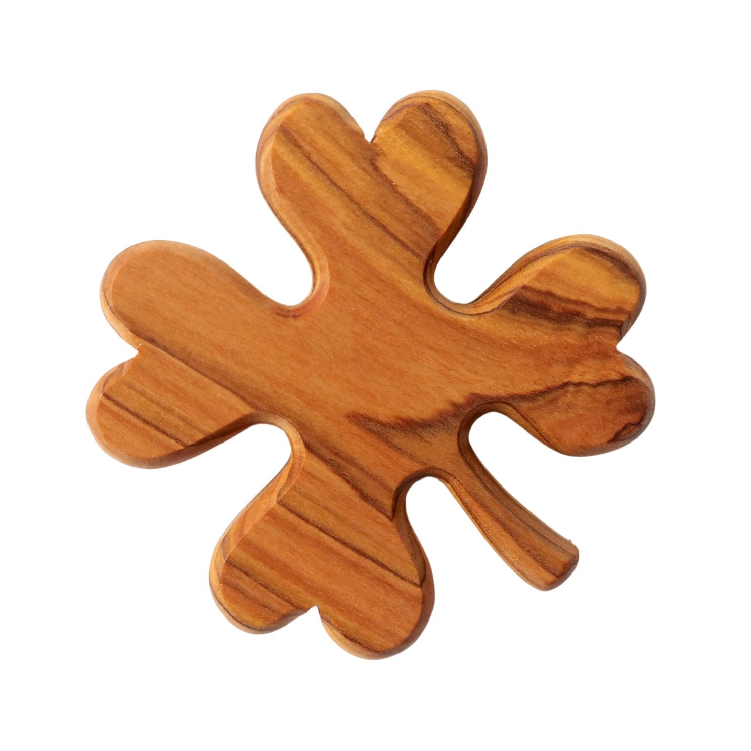 Zeus Kleeblatt Glücksbringer aus Olivenholz, naturbelassen, handgefertigt