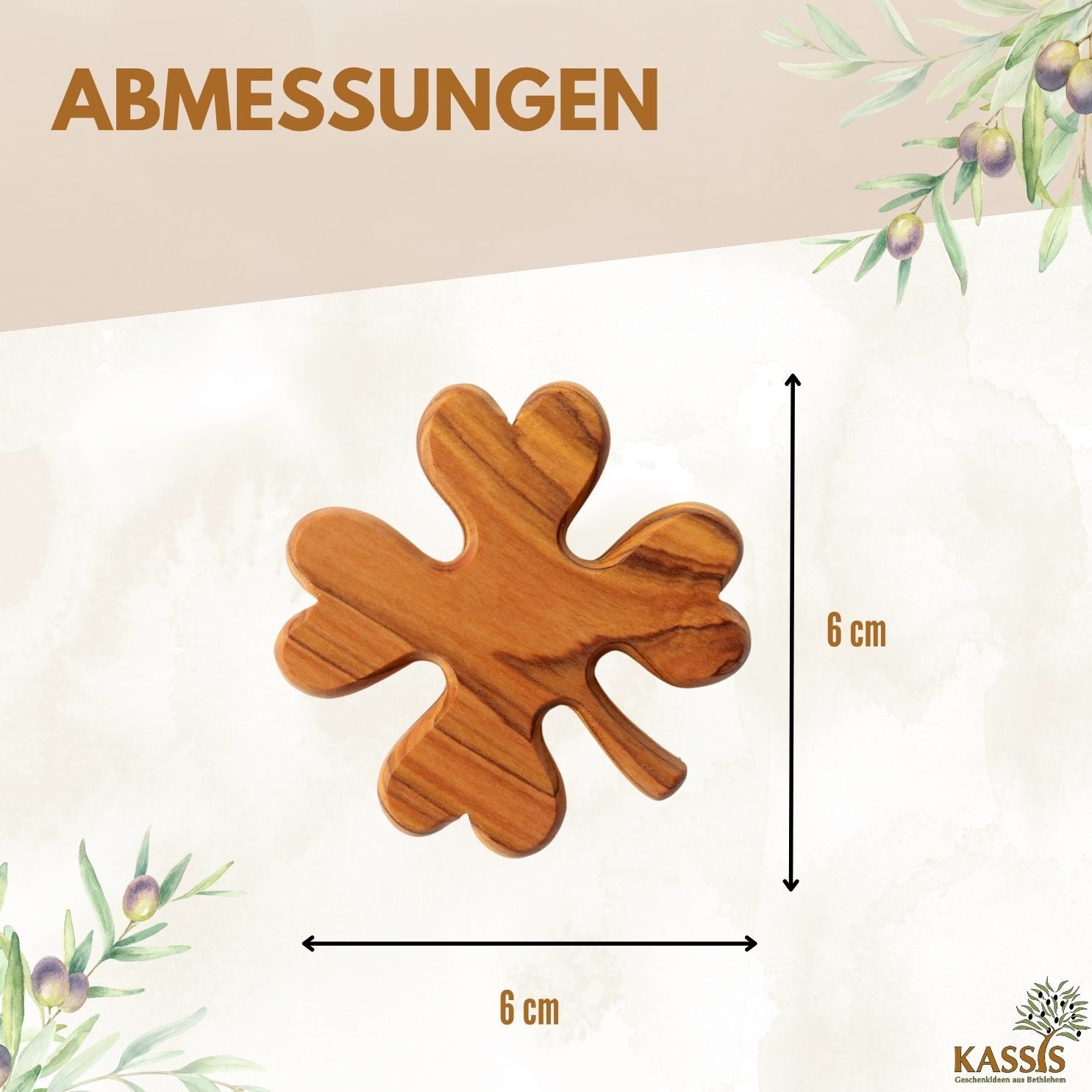 Kleeblatt aus Olivenholz von Zeus, rustikale Optik, ideal als Geschenk