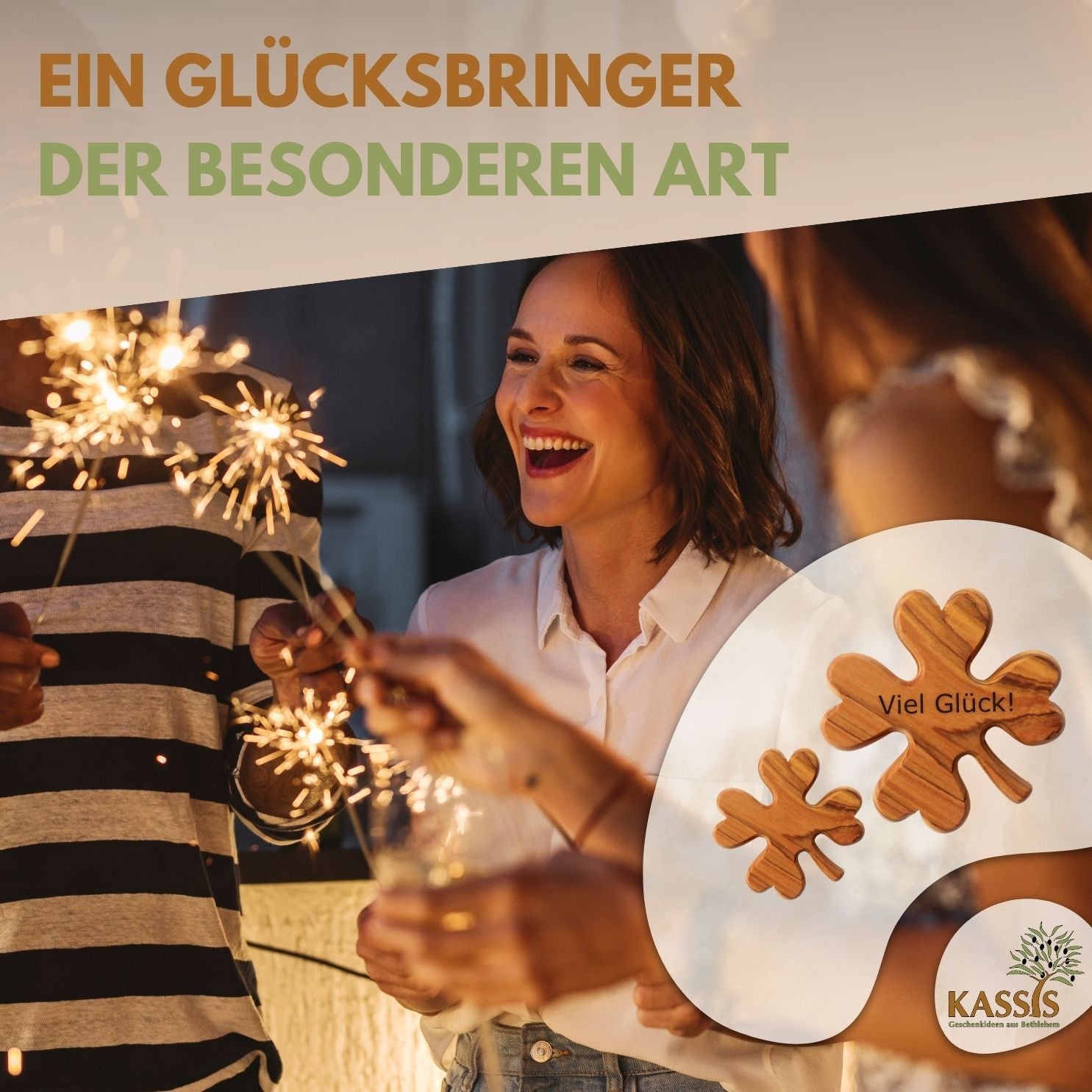 Kleeblatt Glücksbringer aus Olivenholz von Zeus, umweltfreundlich, dekorativ