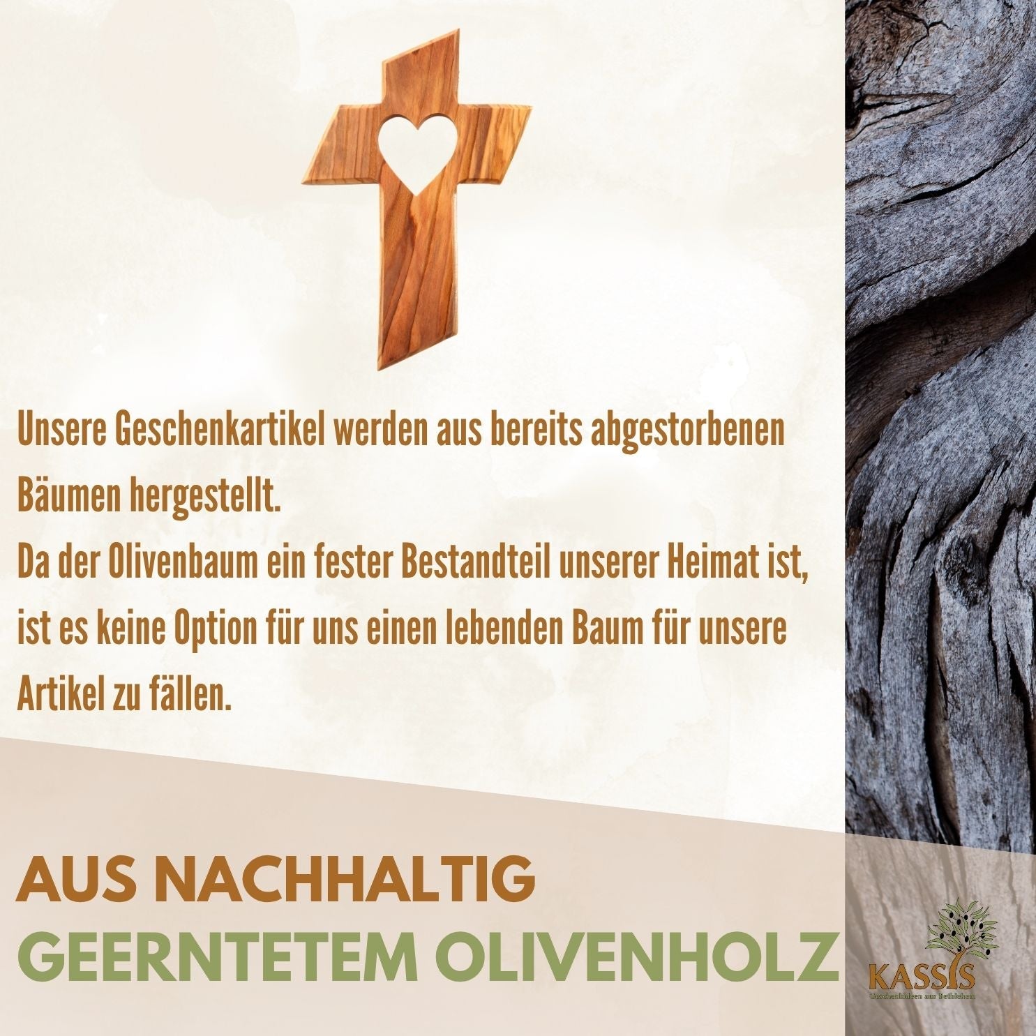 Olivenholz Wandkreuz mit Herz von Zeus, stilvolles Wohnaccessoire