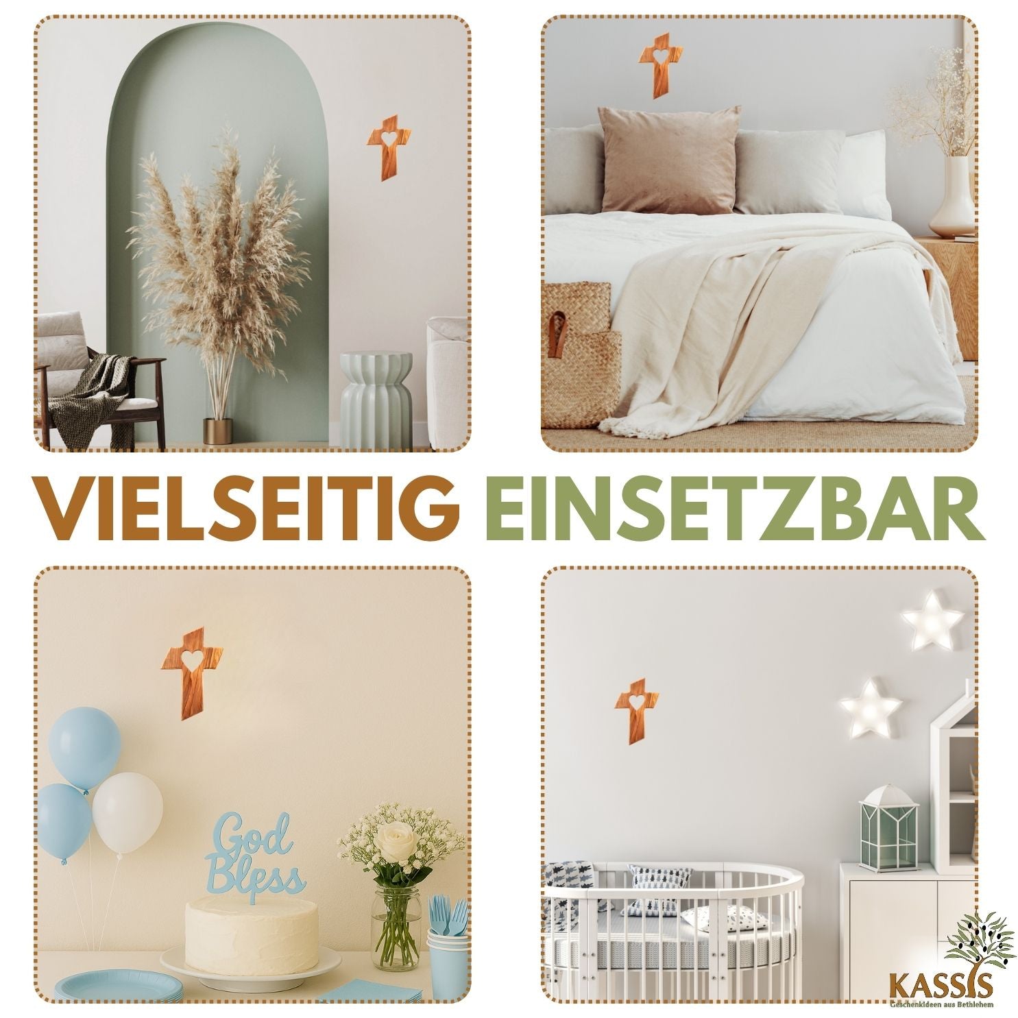 Olivenholz Wandkreuz mit Herz von Zeus, perfektes Geschenk