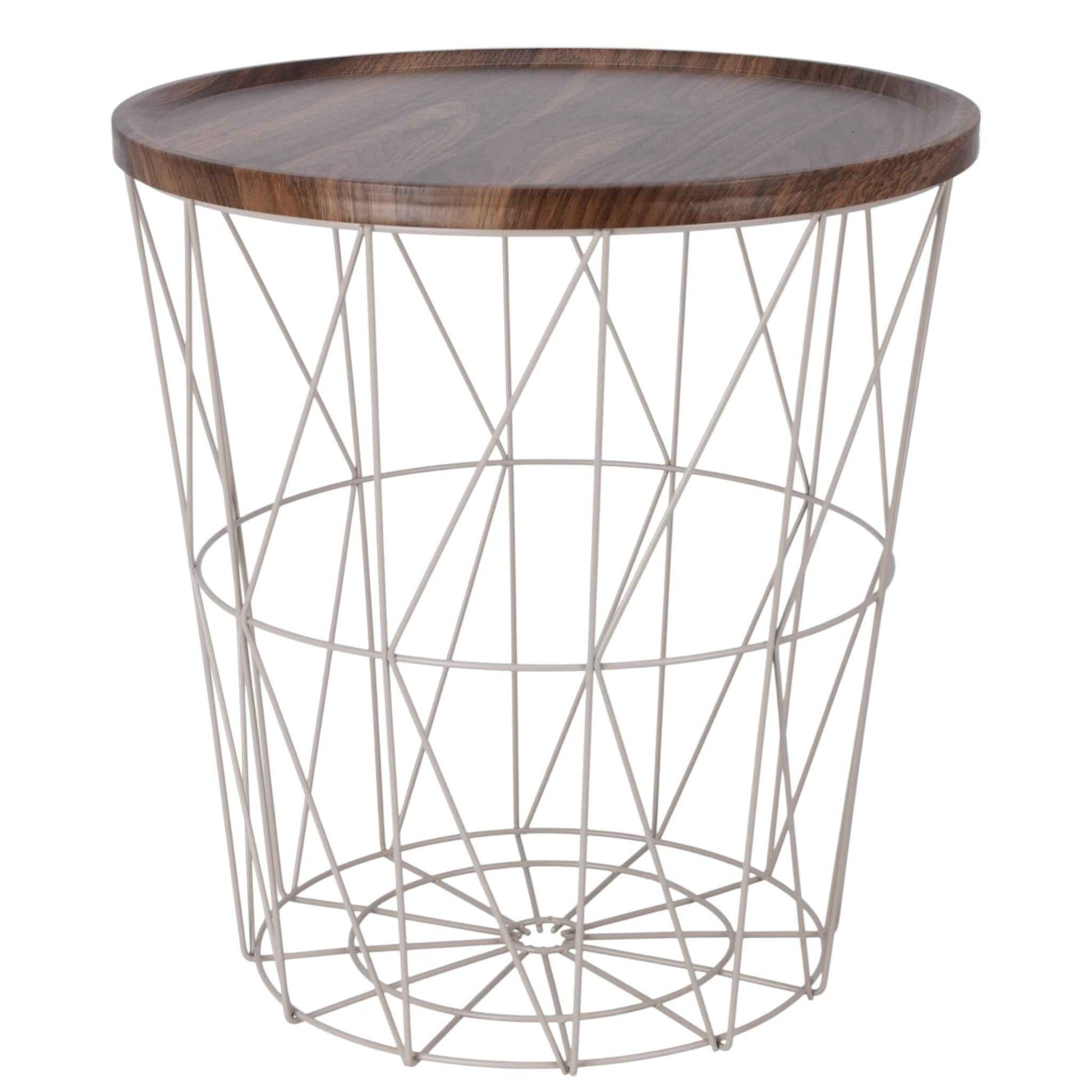 Beistelltisch warmes grau Nussbaum Rund Couchtisch 37x40 cm Metall Holz