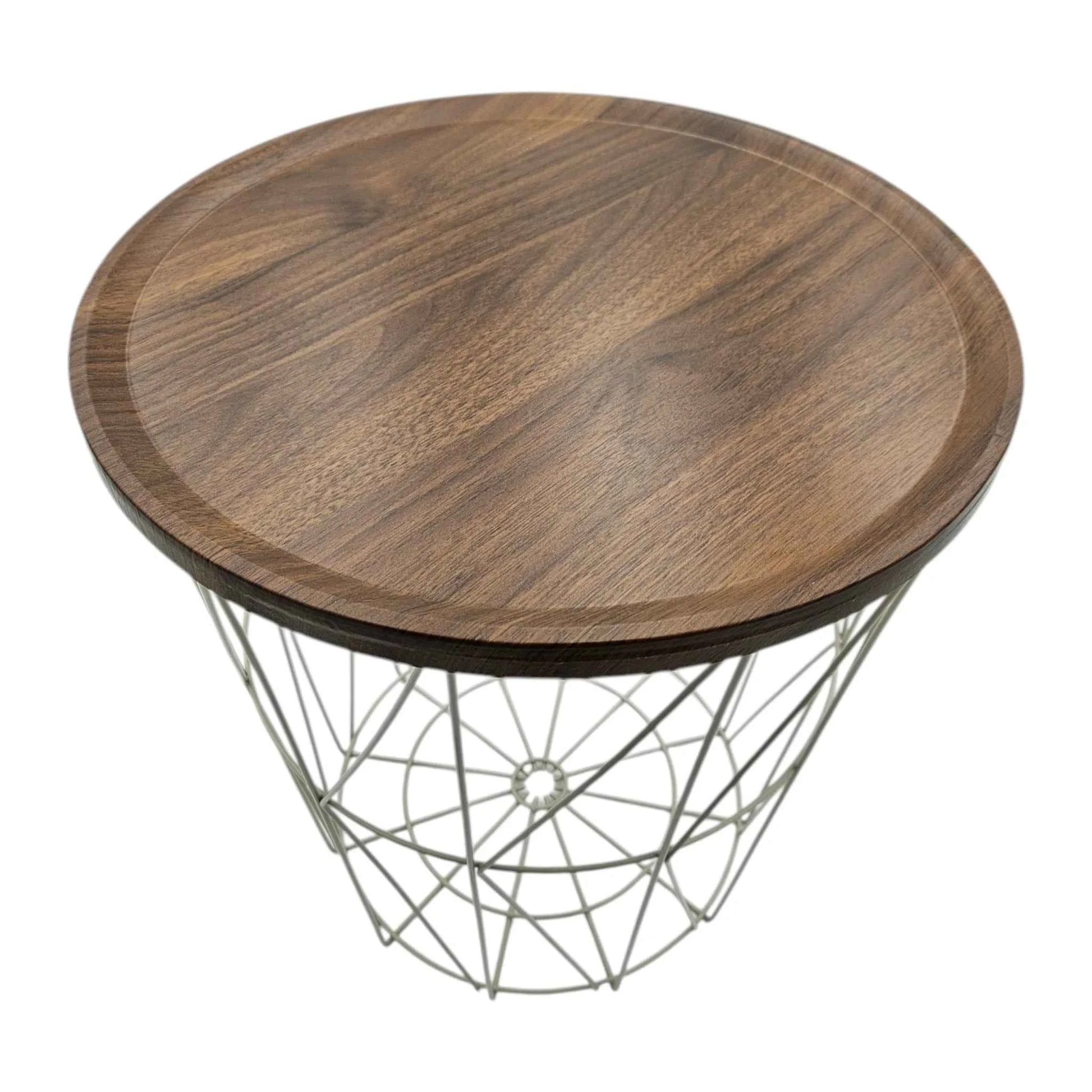 Beistelltisch warmes grau Nussbaum Rund Couchtisch 37x40 cm Metall Holz