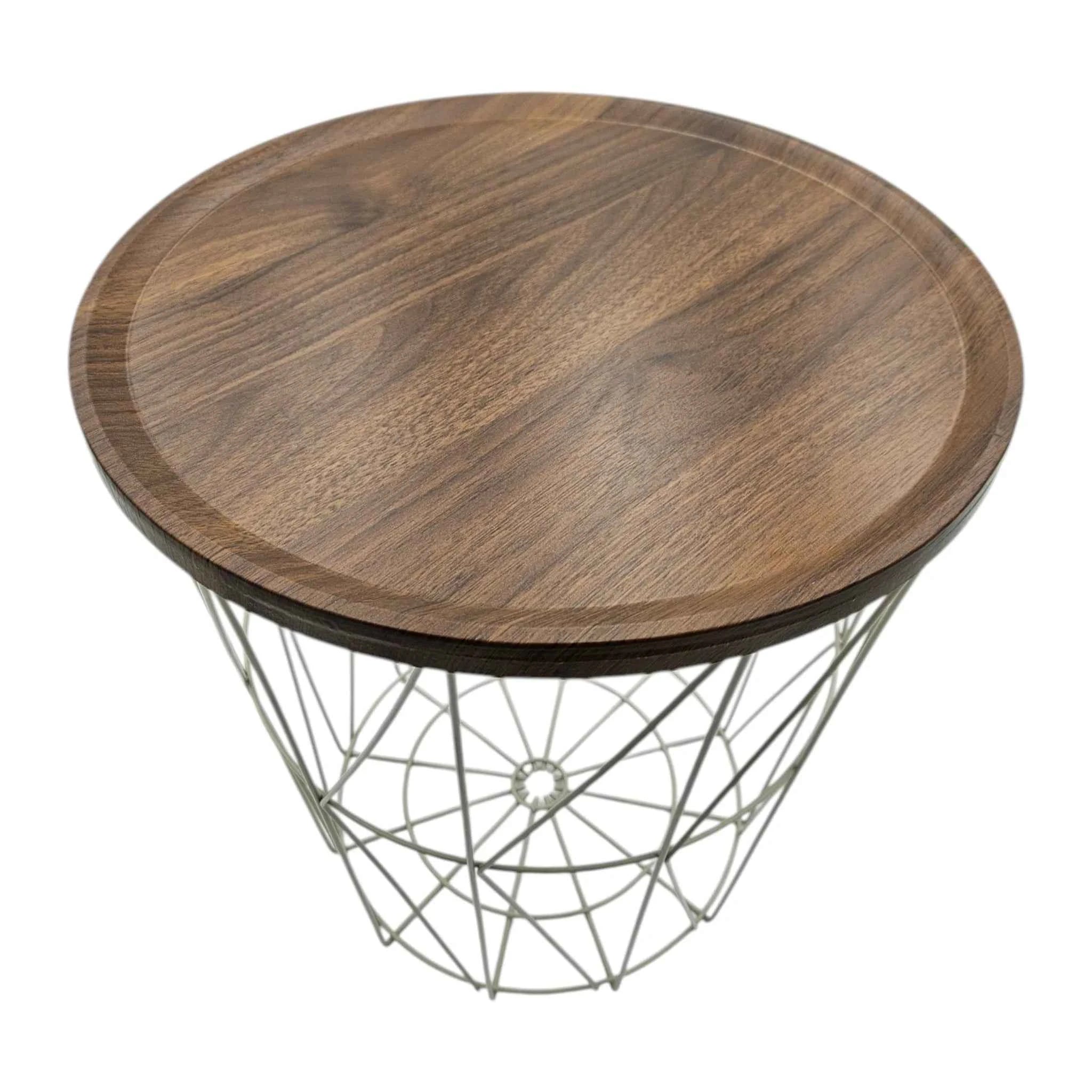 Beistelltisch warmes grau Nussbaum Rund Couchtisch 37x40 cm Metall Holz