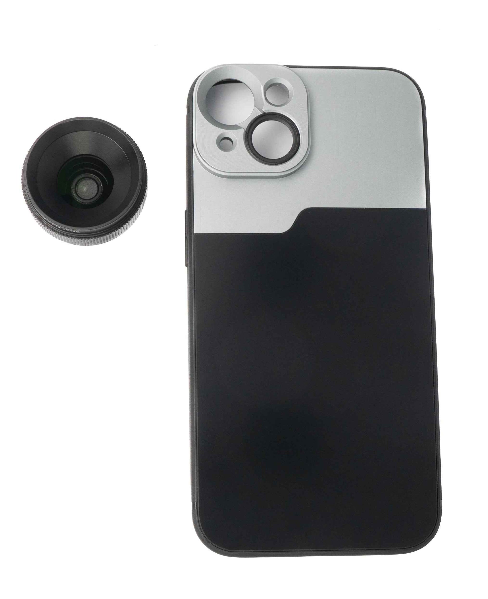 SYSTEM-S Makro Linse 1.1x bis 2.8x Filter mit Hülle in Schwarz für iPhone 13