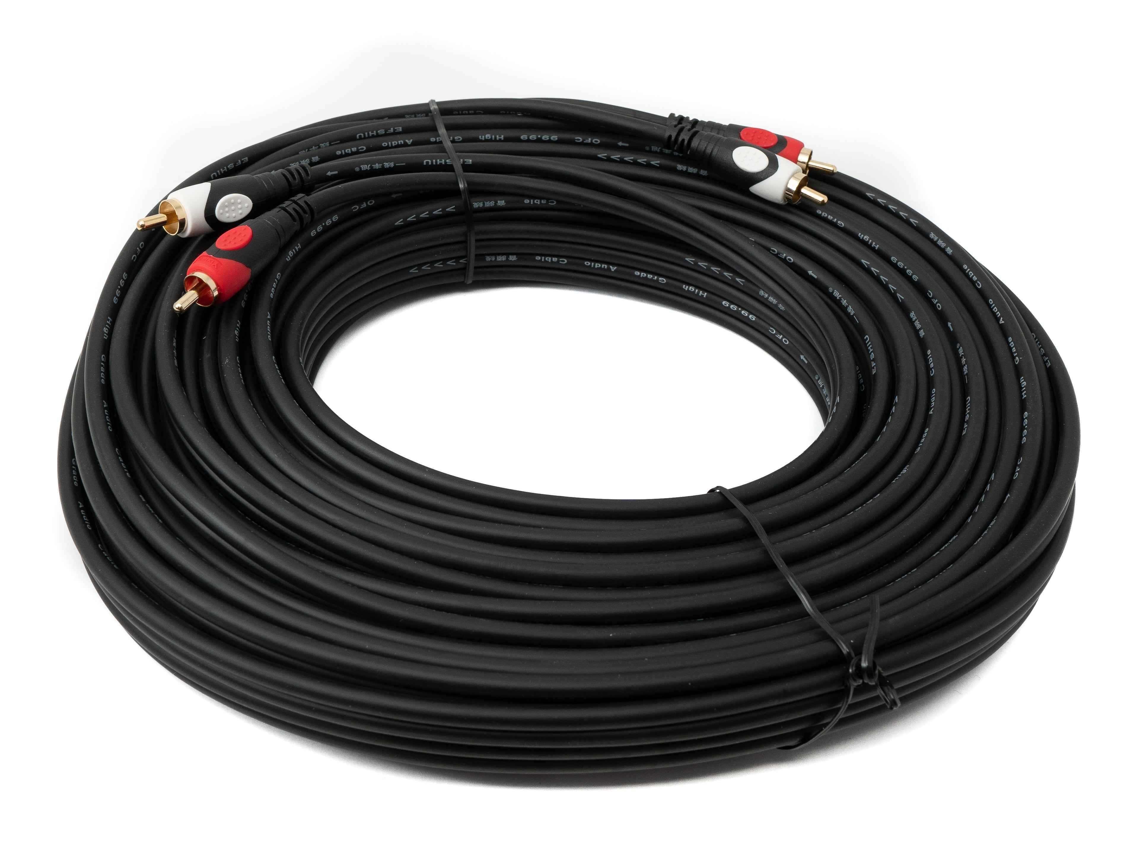 SYSTEM-S Cinch 2 RCA Kabel 20 m Stecker zu Stecker Stereo AV in Schwarz