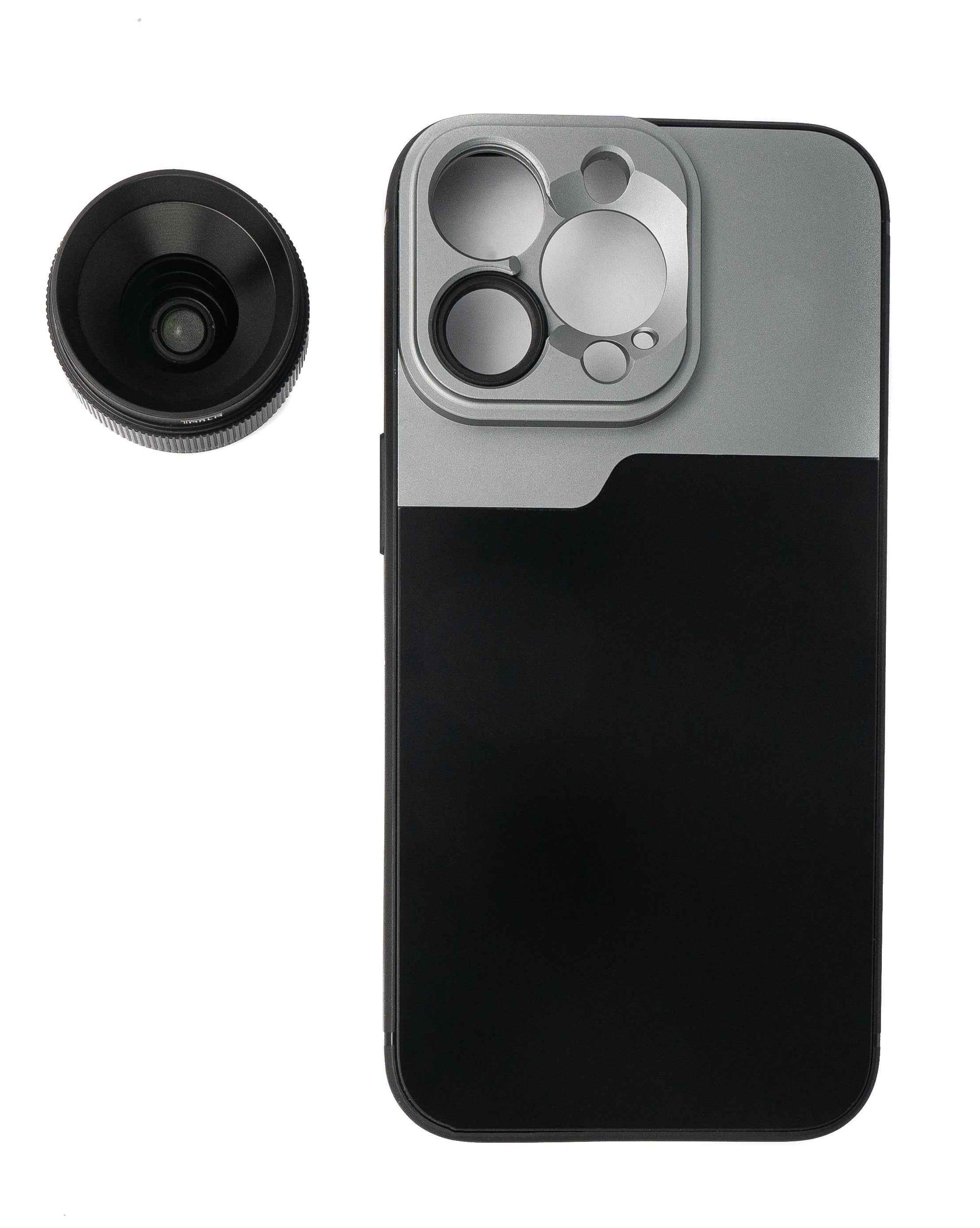 SYSTEM-S Makro Linse 1.1x bis 2.8x Filter mit Hülle in Schwarz für iPhone 13 Pro