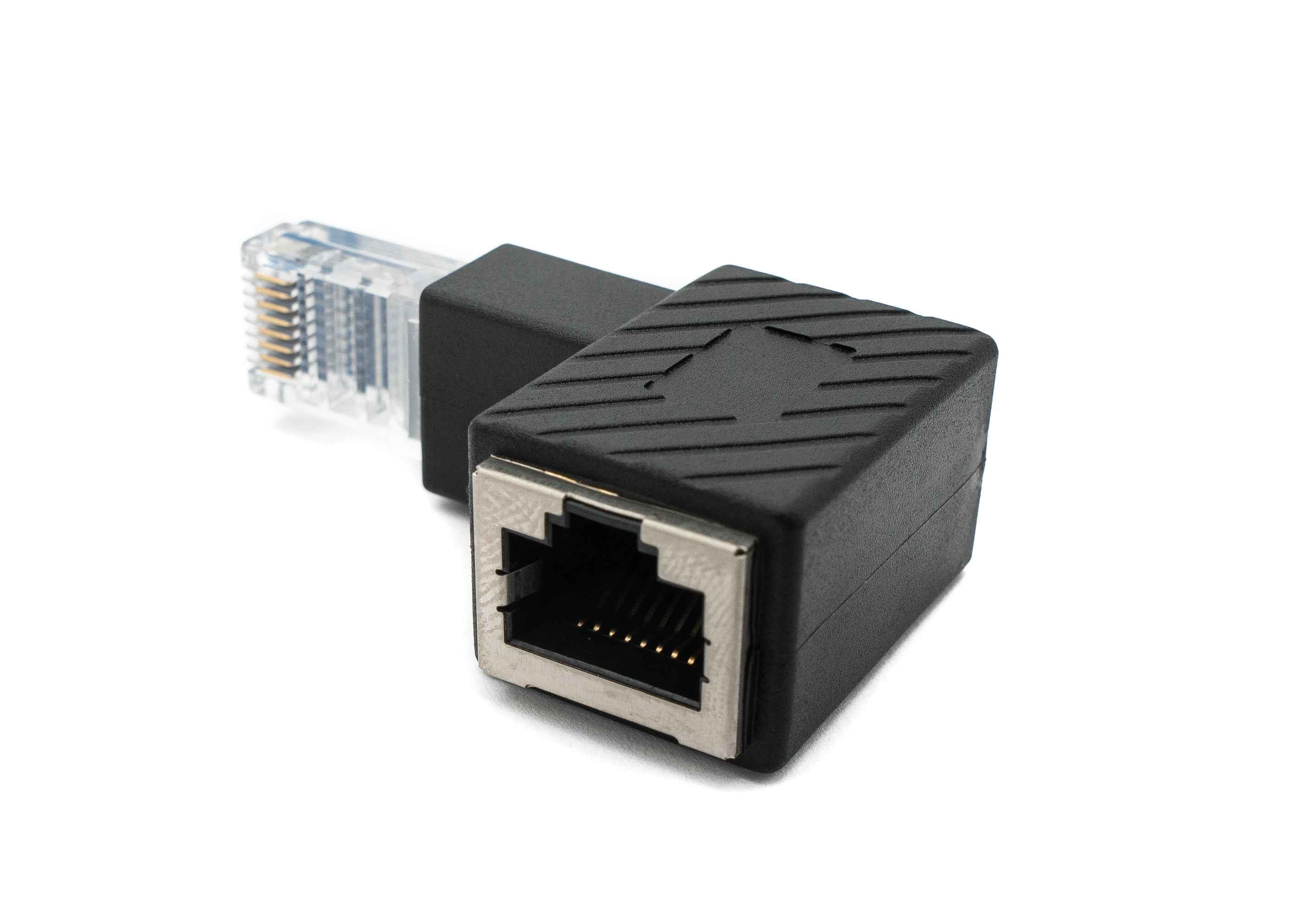 SYSTEM-S LAN Adapter RJ45 Stecker zu Buchse Winkel Ethernetadapter Kabel in Schwarz
