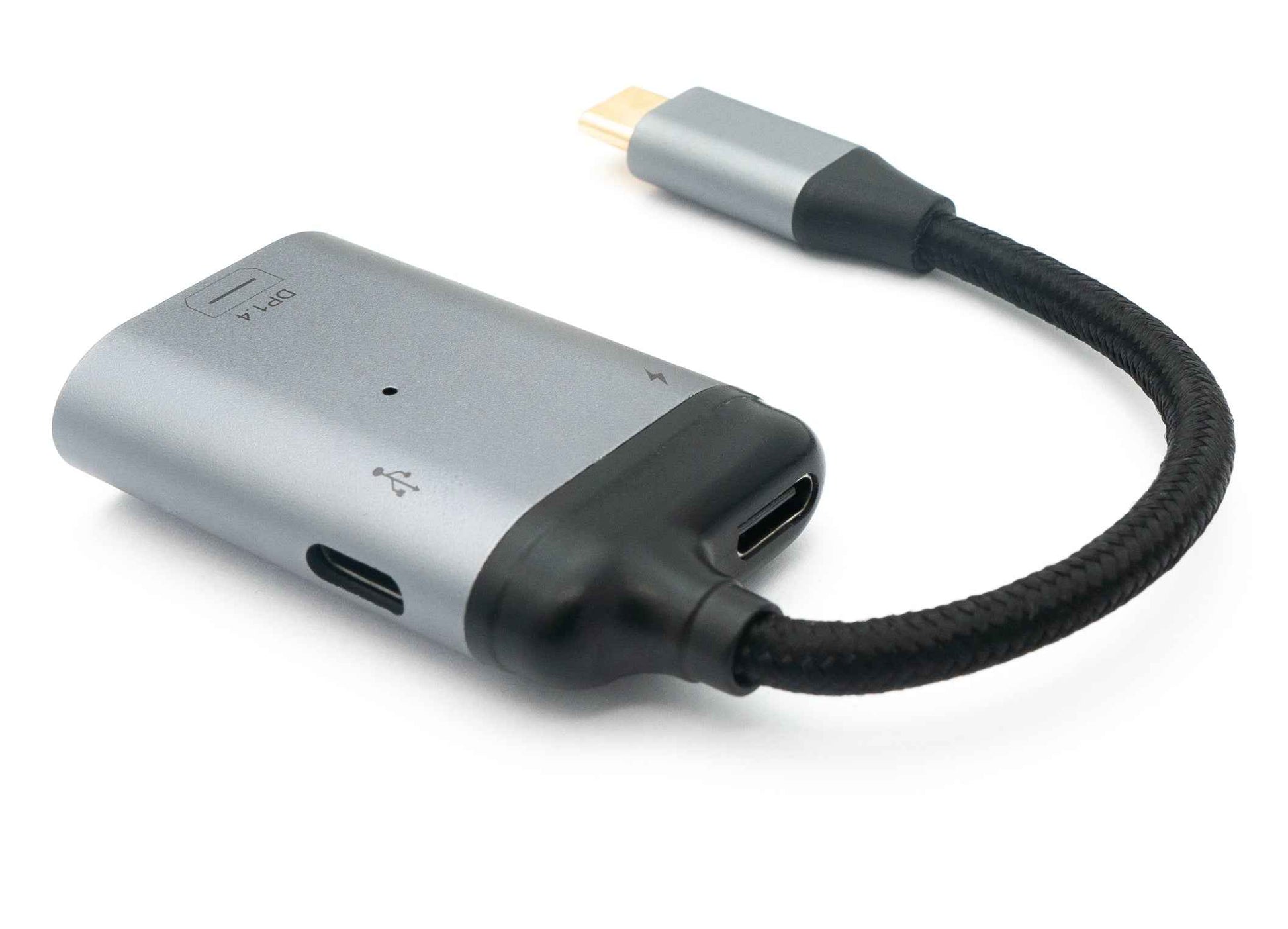 SYSTEM-S 3in1 Adapter Mini DP 1.4 Buchse & 2x USB 3.1 Typ C Buchse zu Typ C Stecker Grau