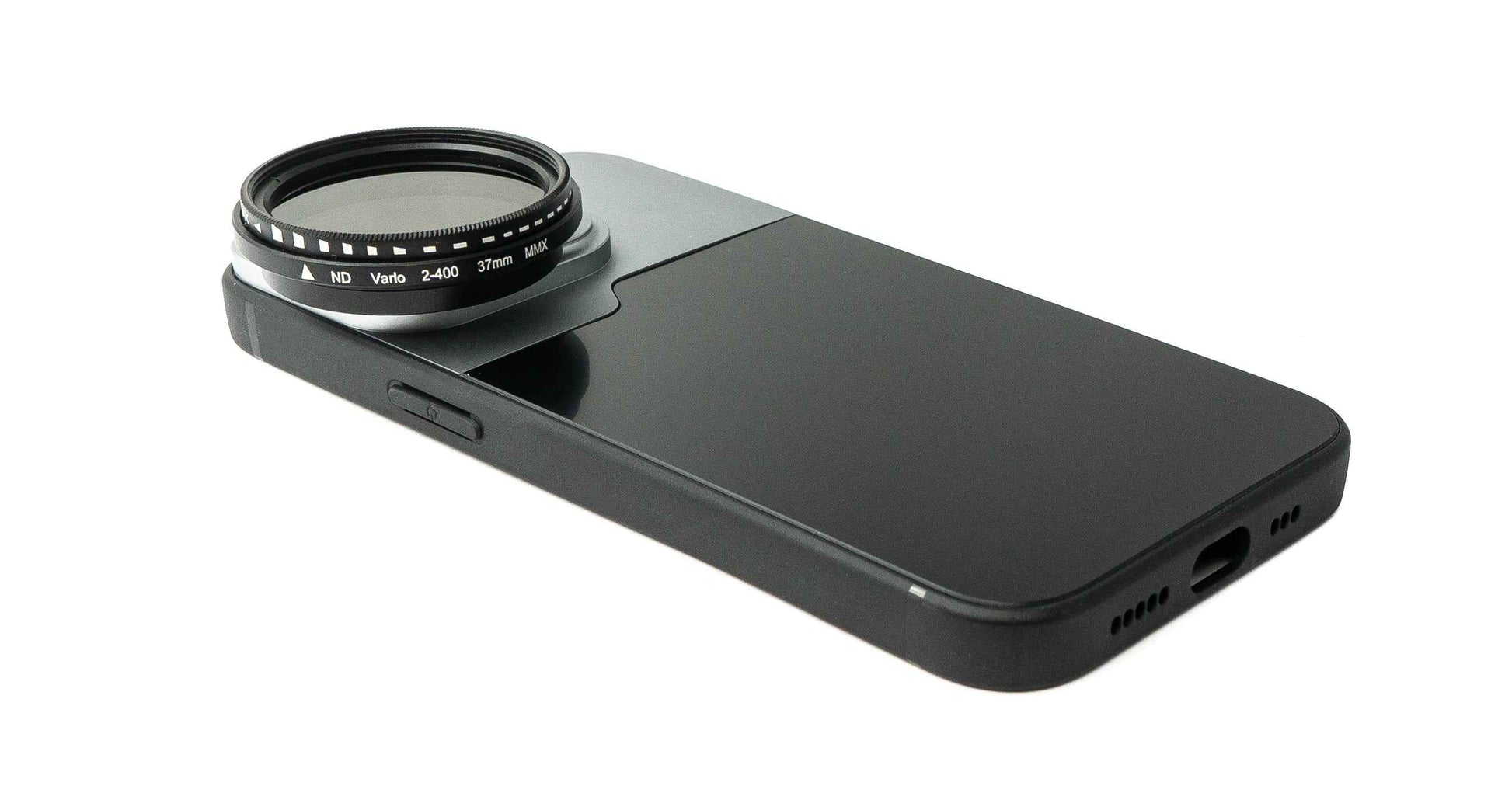 SYSTEM-S ND Vario Filter 37 mm 2 bis 4000 Neutraldichte mit Hülle für iPhone 13 Pro
