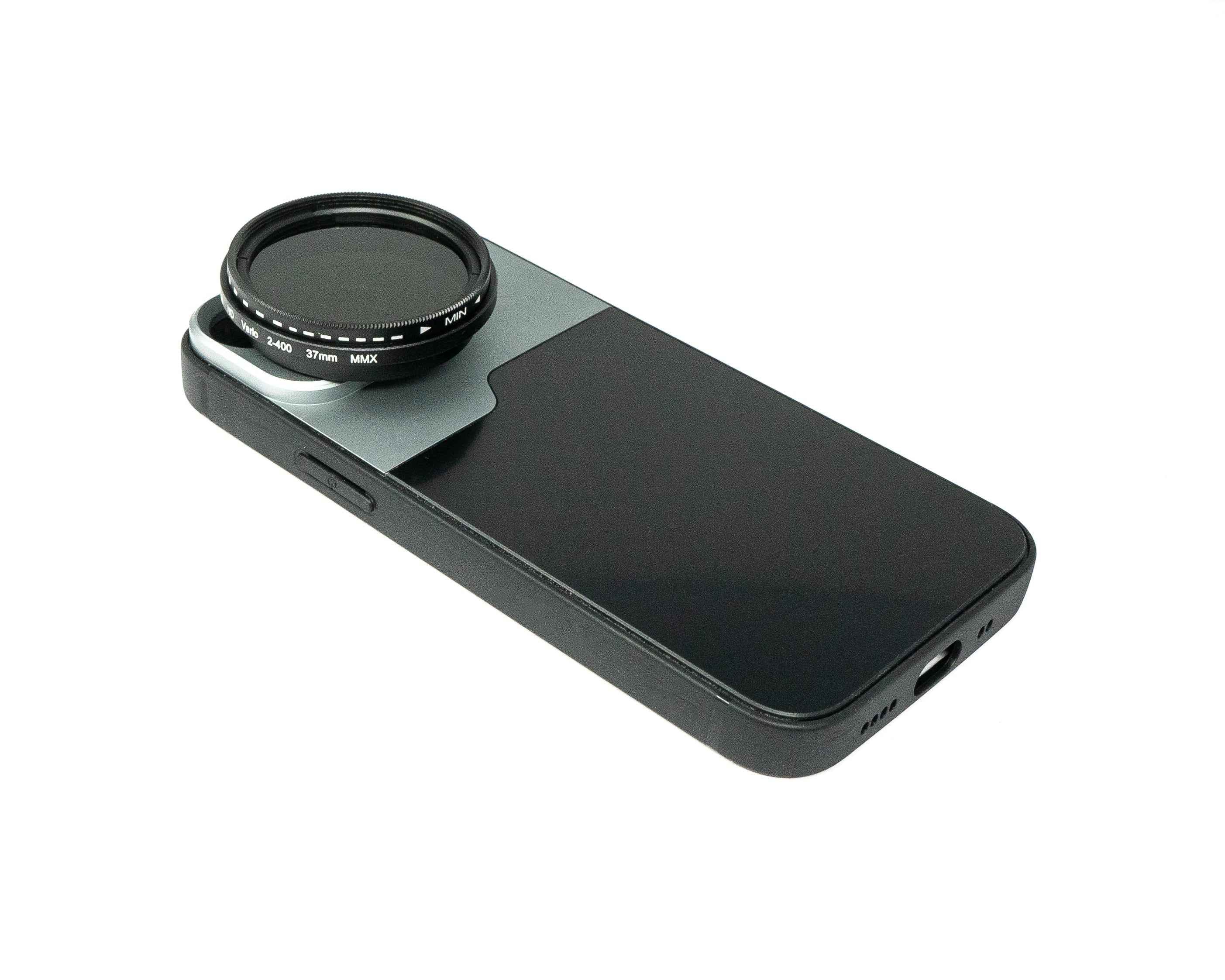 SYSTEM-S ND Vario Filter 37 mm 2 bis 4000 Neutraldichte mit Hülle für iPhone 13 Mini