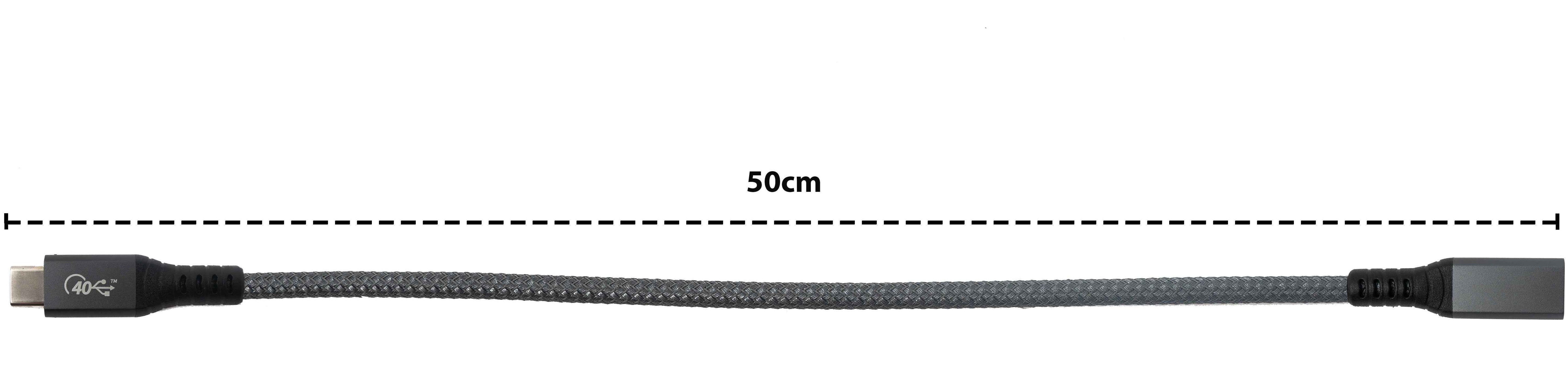 SYSTEM-S USB4 USB Kabel 50 cm Typ C Stecker zu Buchse 40 Gbit/s USB 4.0 geflochten in Grau