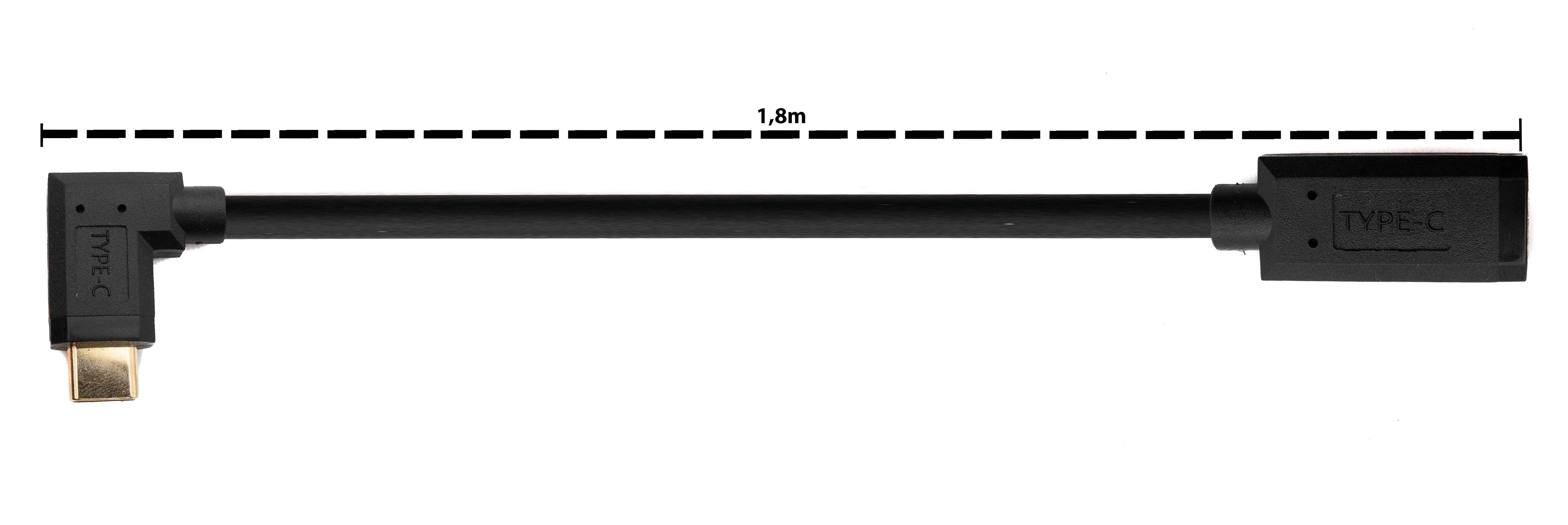 SYSTEM-S USB 3.1 Gen 2 Kabel 1,8 m Typ C Stecker zu Buchse Winkel in Schwarz