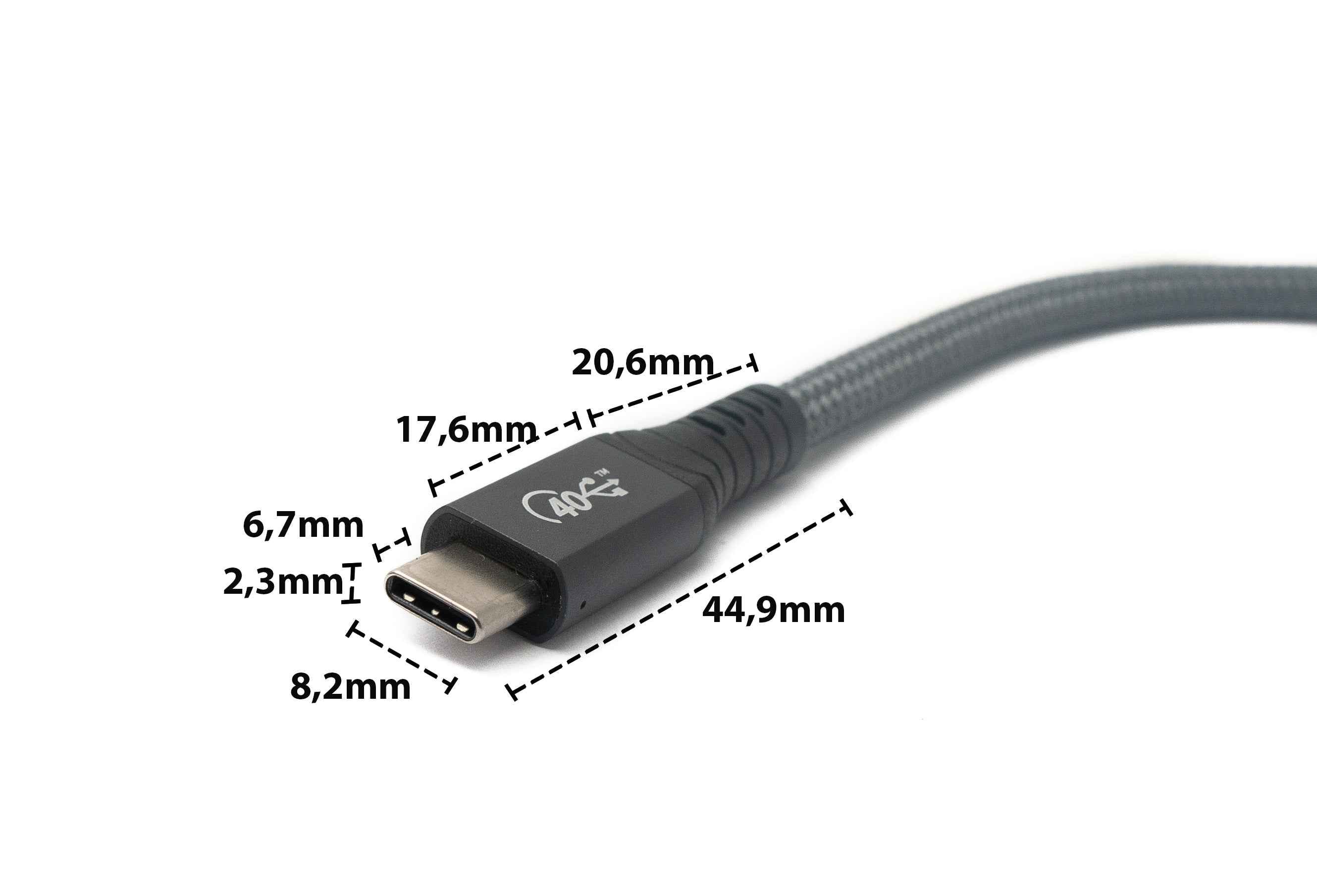 SYSTEM-S USB4 USB Kabel 80 cm Typ C Stecker zu Buchse 40 Gbit/s USB 4.0 geflochten in Grau