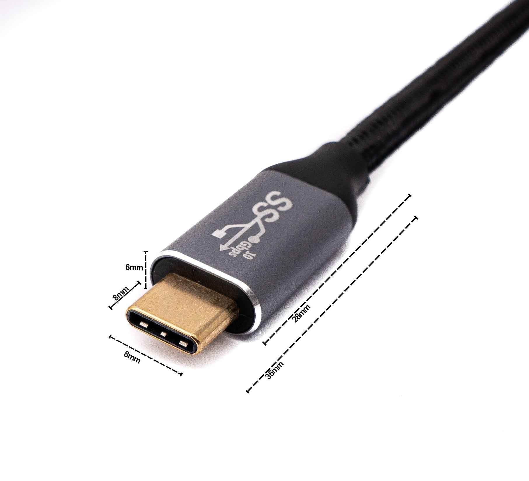 SYSTEM-S USB 3.1 Gen 2 100W Kabel 2 m Typ C Stecker zu Stecker Winkel geflochten in Schwarz