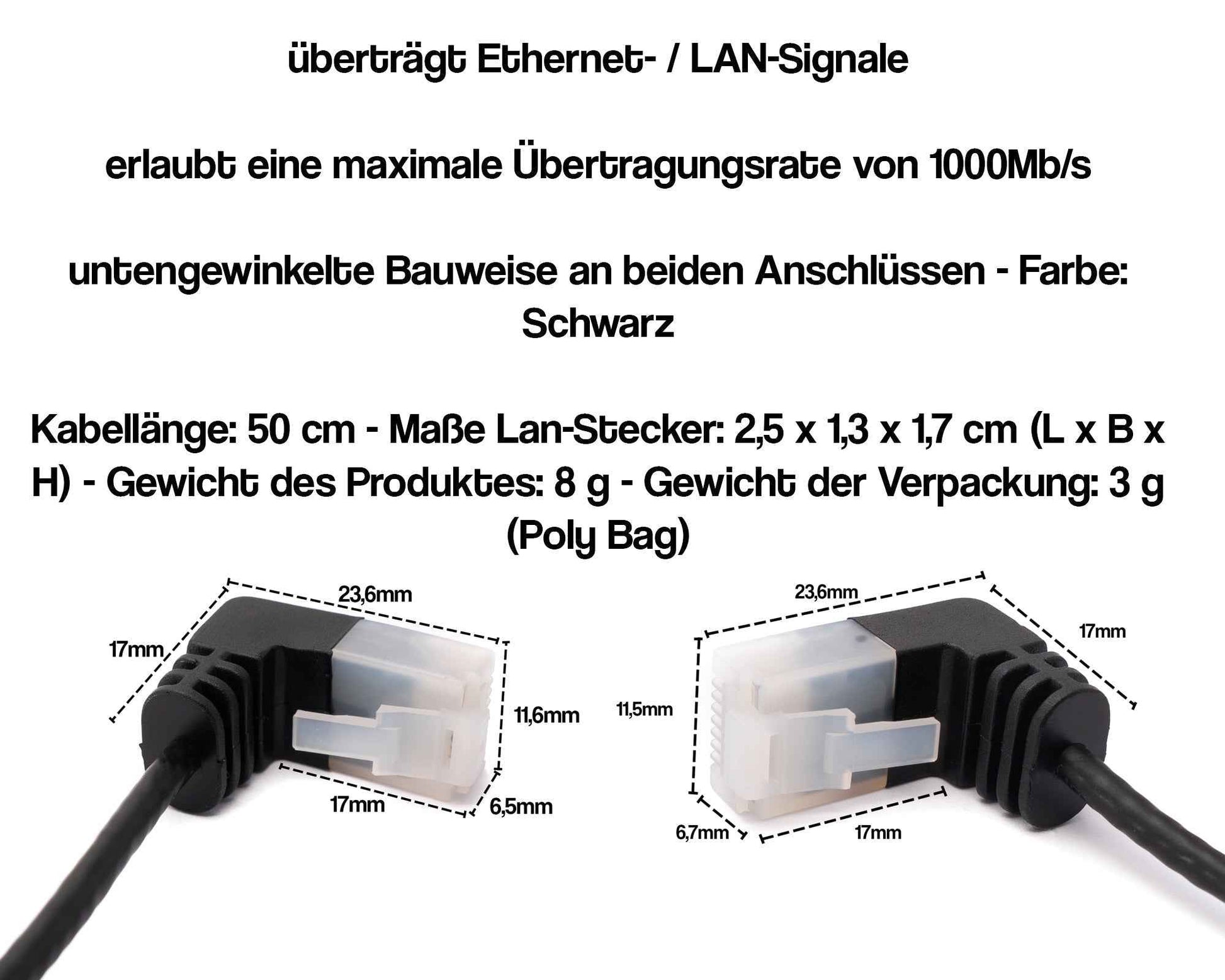 SYSTEM-S LAN Kabel 25 cm RJ45 8P8C STP Cat6 Stecker zu Stecker Winkel Schwarz