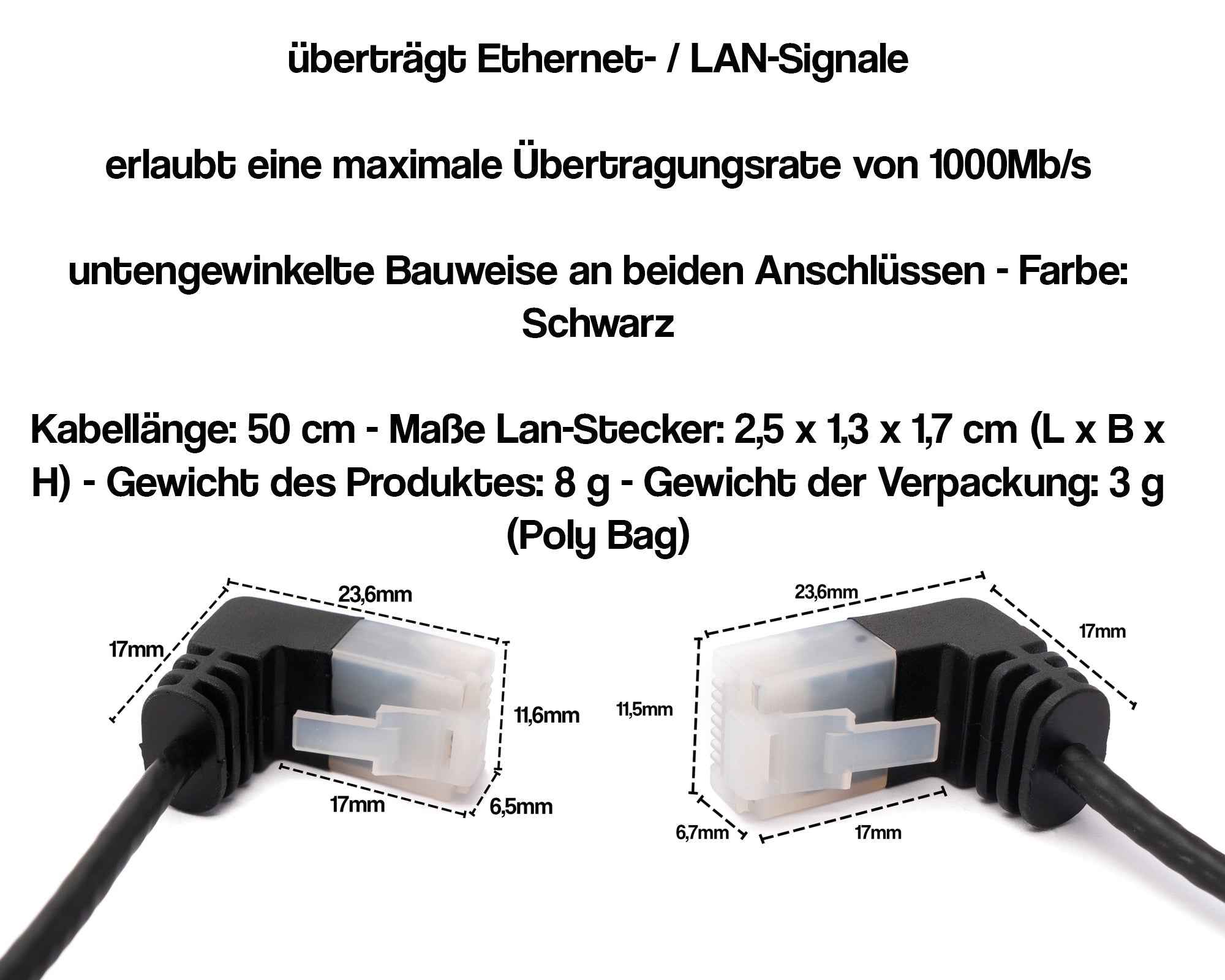 SYSTEM-S LAN Kabel 25 cm RJ45 8P8C STP Cat6 Stecker zu Stecker Winkel Schwarz
