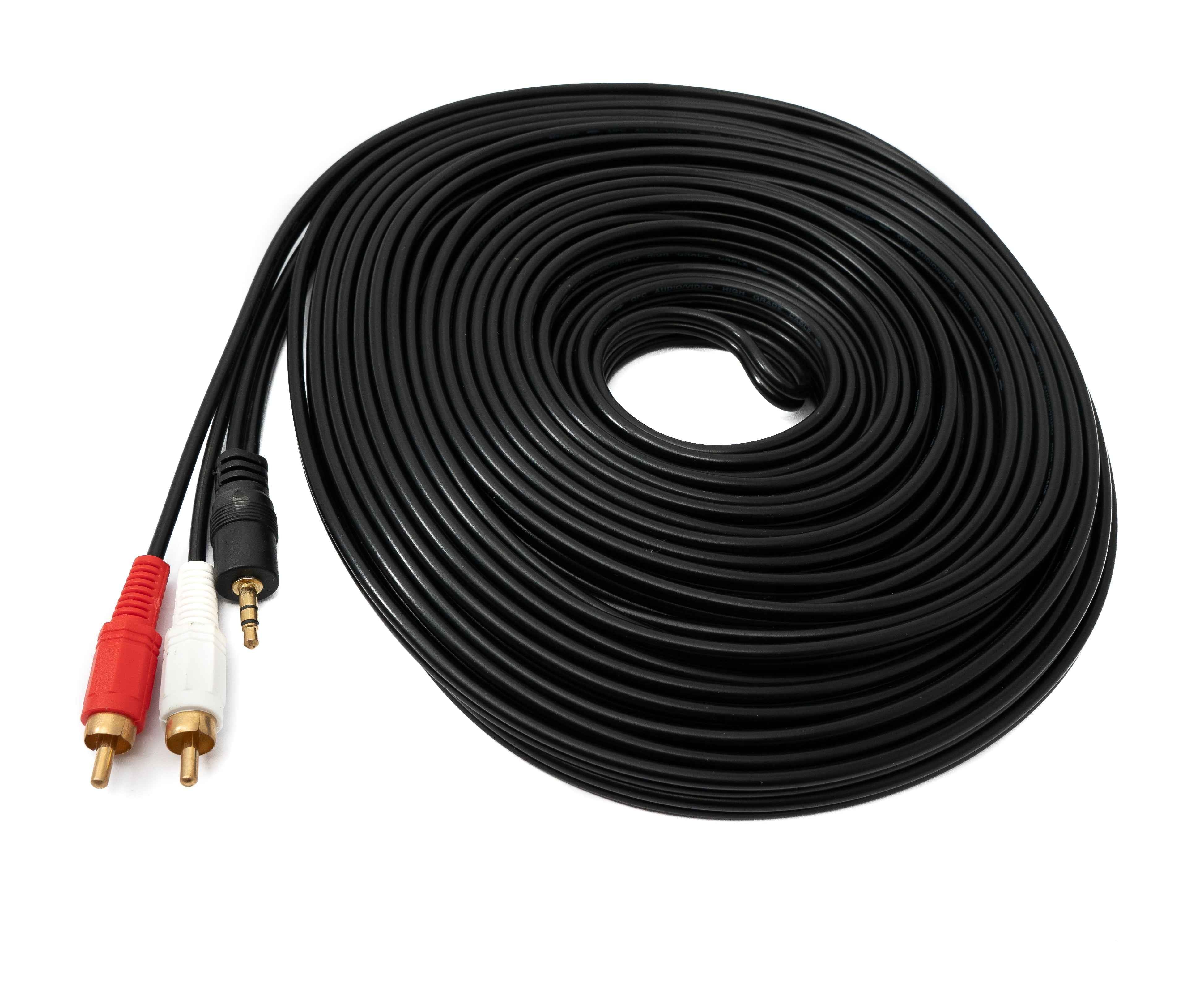 SYSTEM-S Cinch 2 RCA Kabel 20 m Stecker zu AUX 3,5 mm Klinke Stecker Stereo AV in Schwarz
