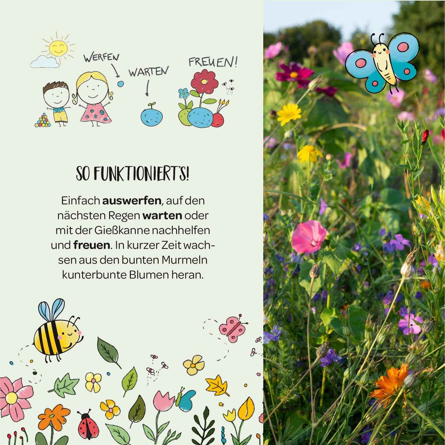 10x5 Blumenmurmeln im Tütchen "Ostergrüße"