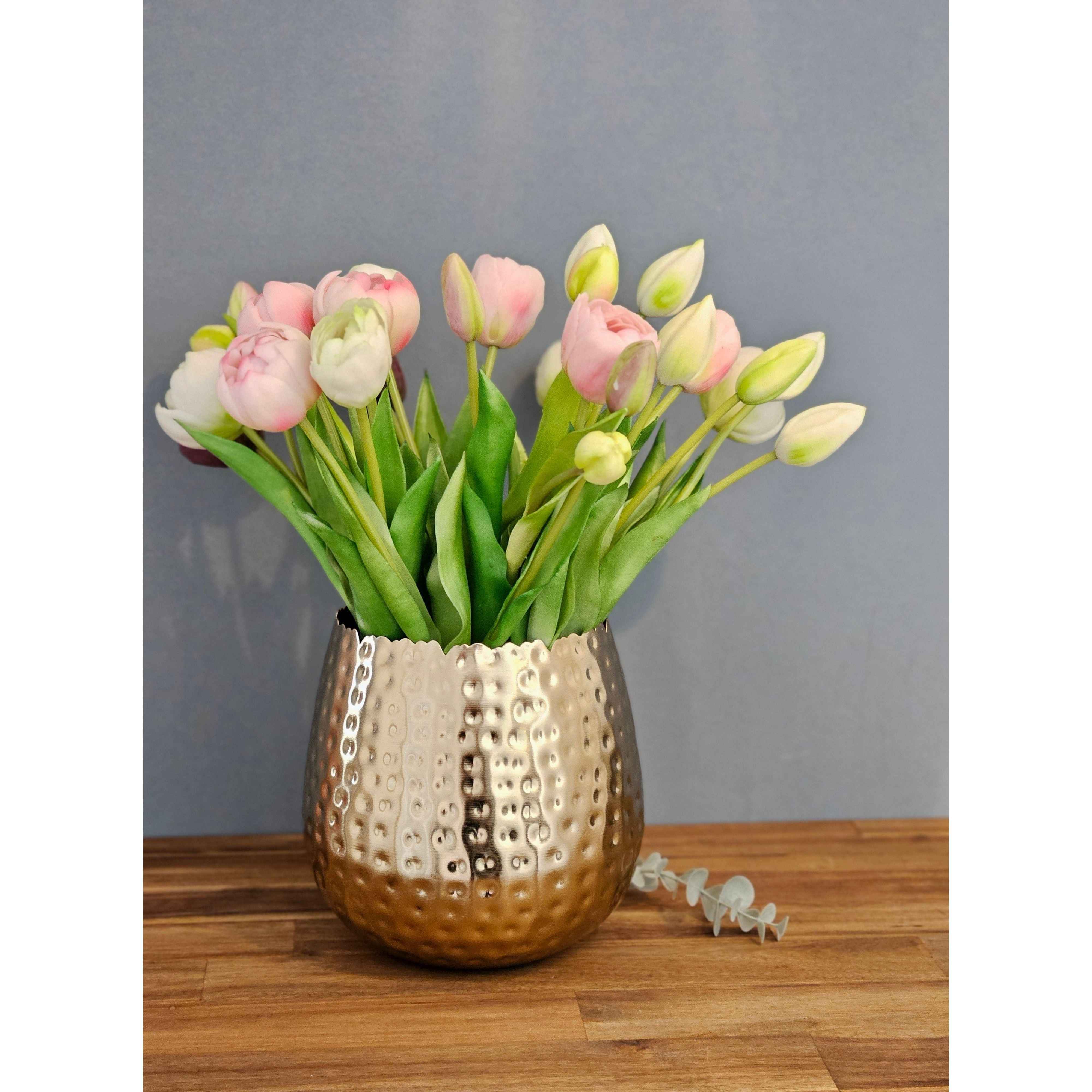 Blumentopf Übertopf Vase gold Metall Hammerschlag 18x18 cm Pflanztopf Deko
