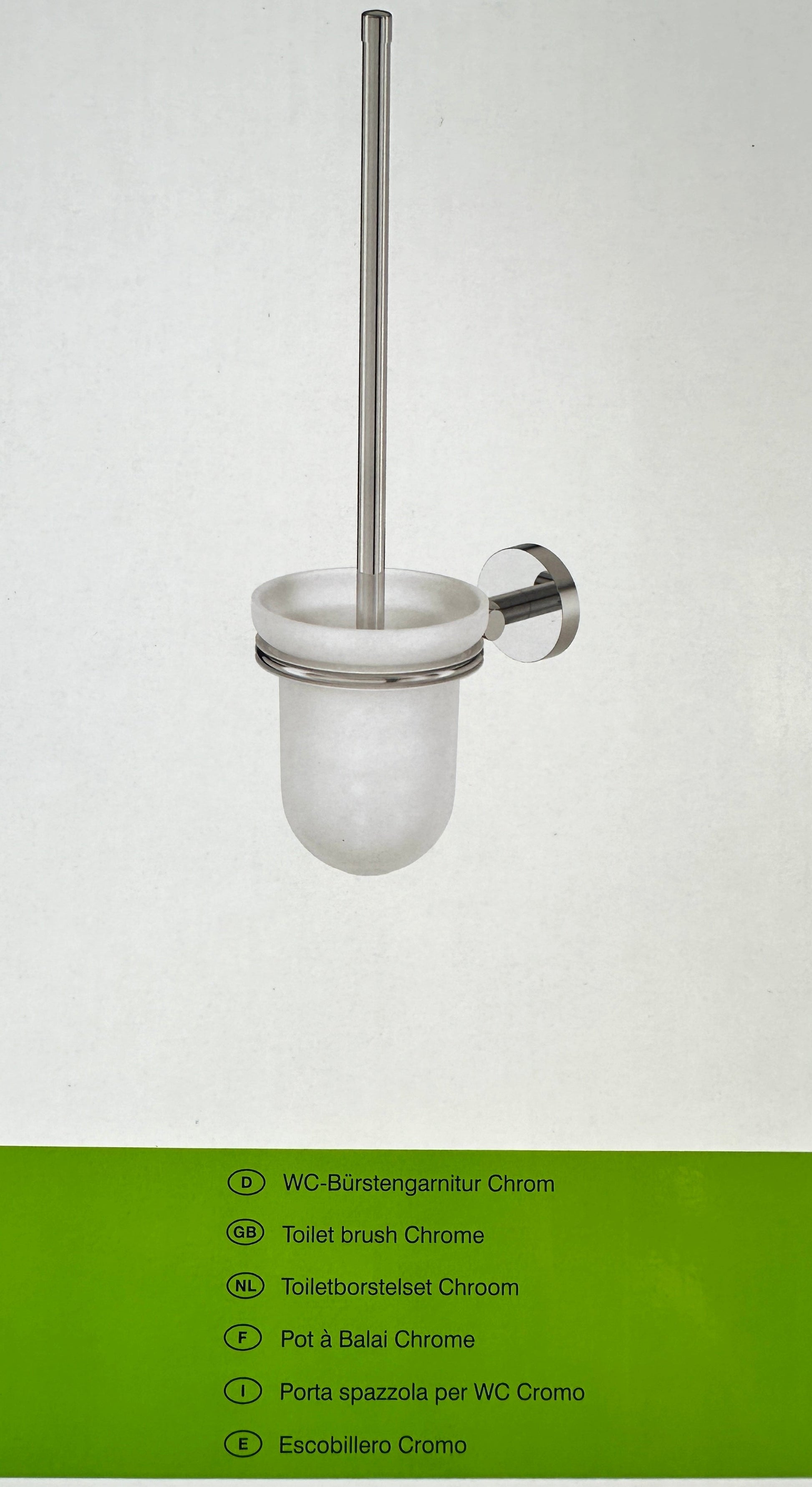 LENZ SIENA WC-Bürstenset chrom, detailreiche Ansicht von Bürste und Halterung